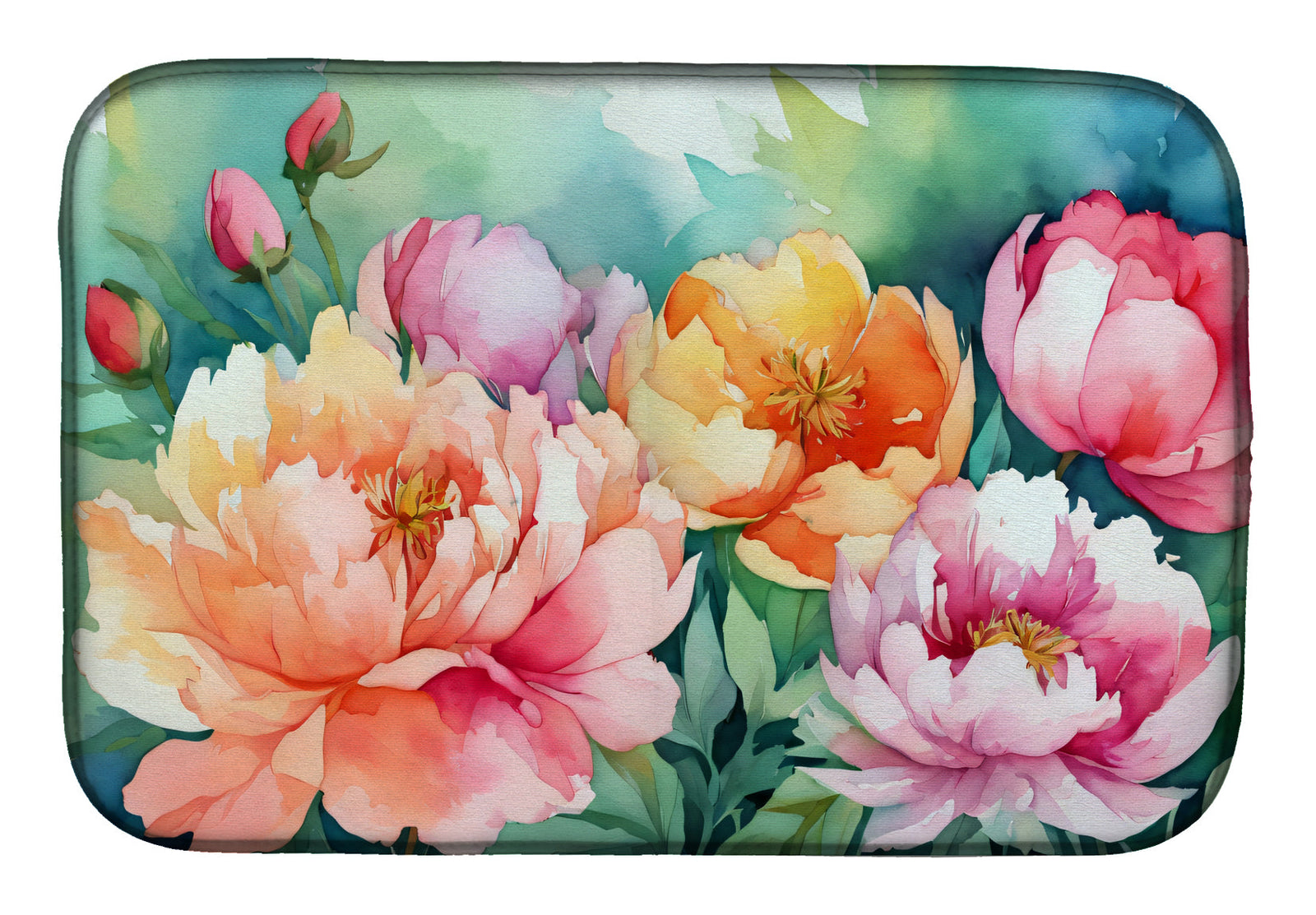 Caroline's Treasures Indiana Peonies in Watercolor Dish Drying Mat