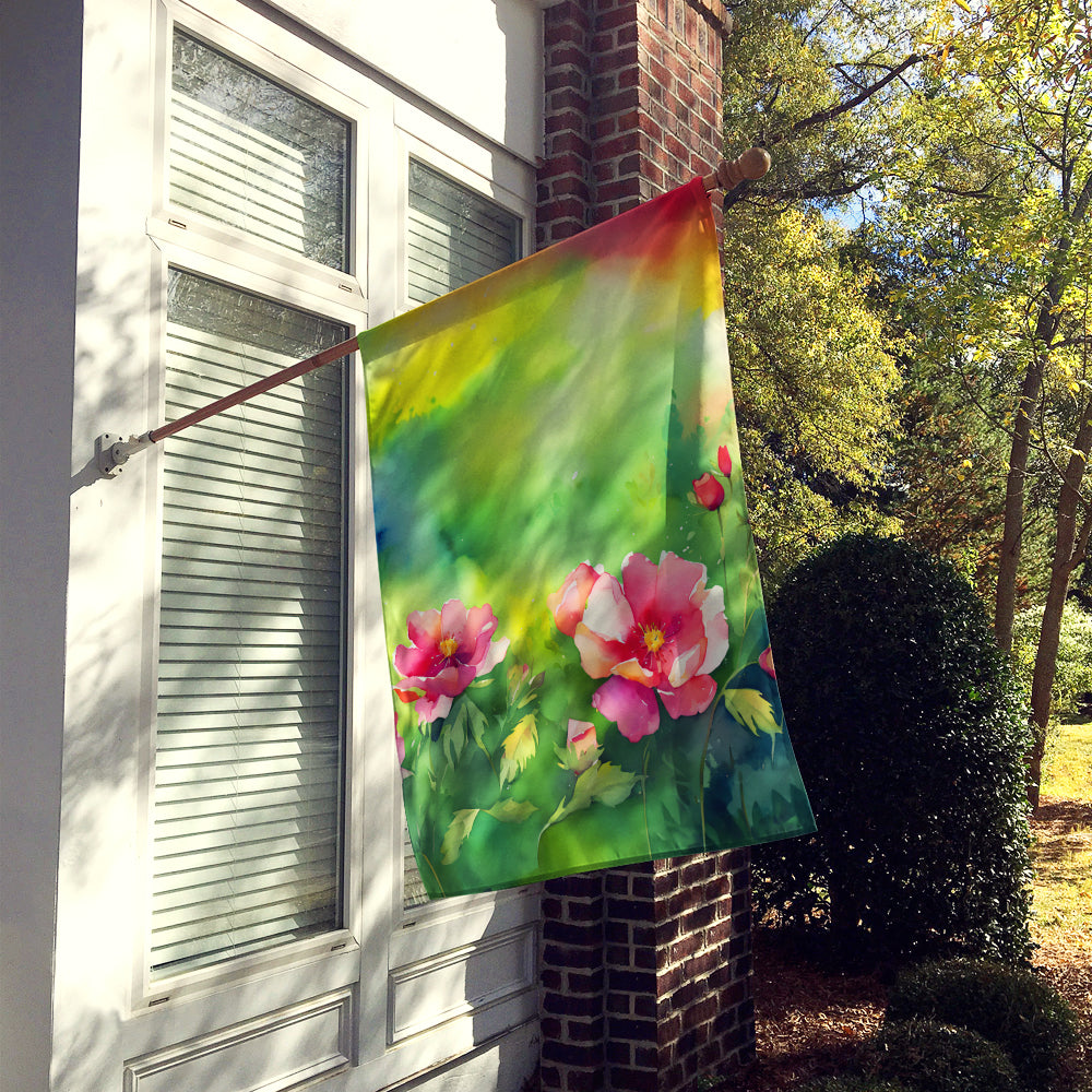 Caroline's Treasures Iowa Wild Prairie Roses in Watercolor House Flag