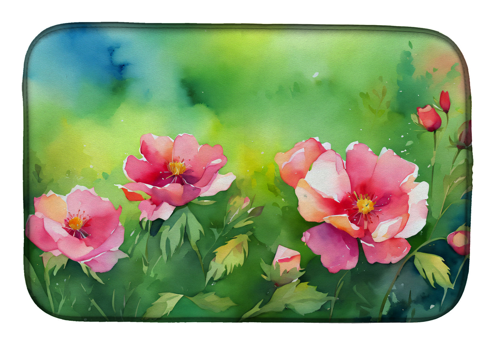 Caroline's Treasures Iowa Wild Prairie Roses in Watercolor Dish Drying Mat