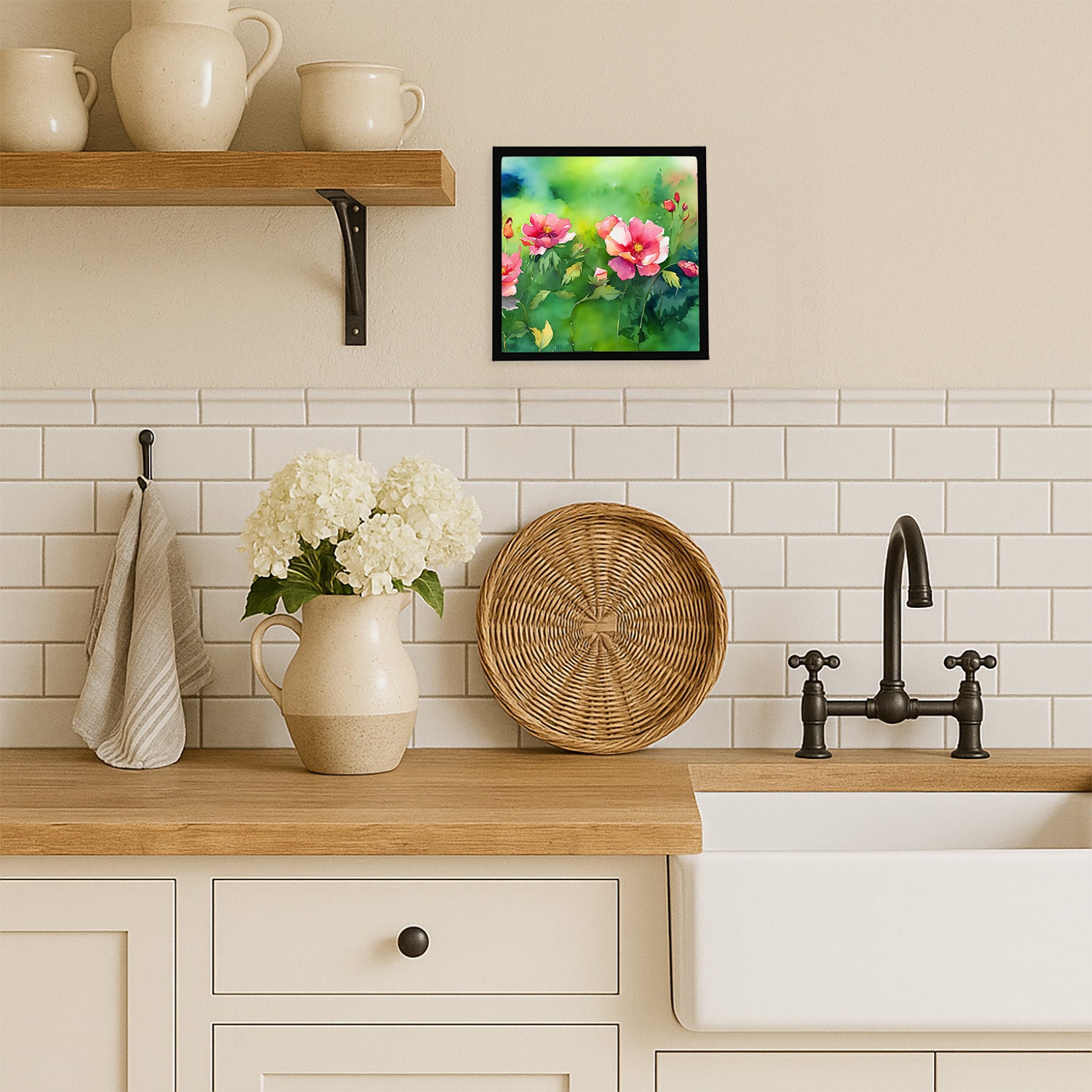 Caroline's Treasures Iowa Wild Prairie Roses in Watercolor Framed Metal Print