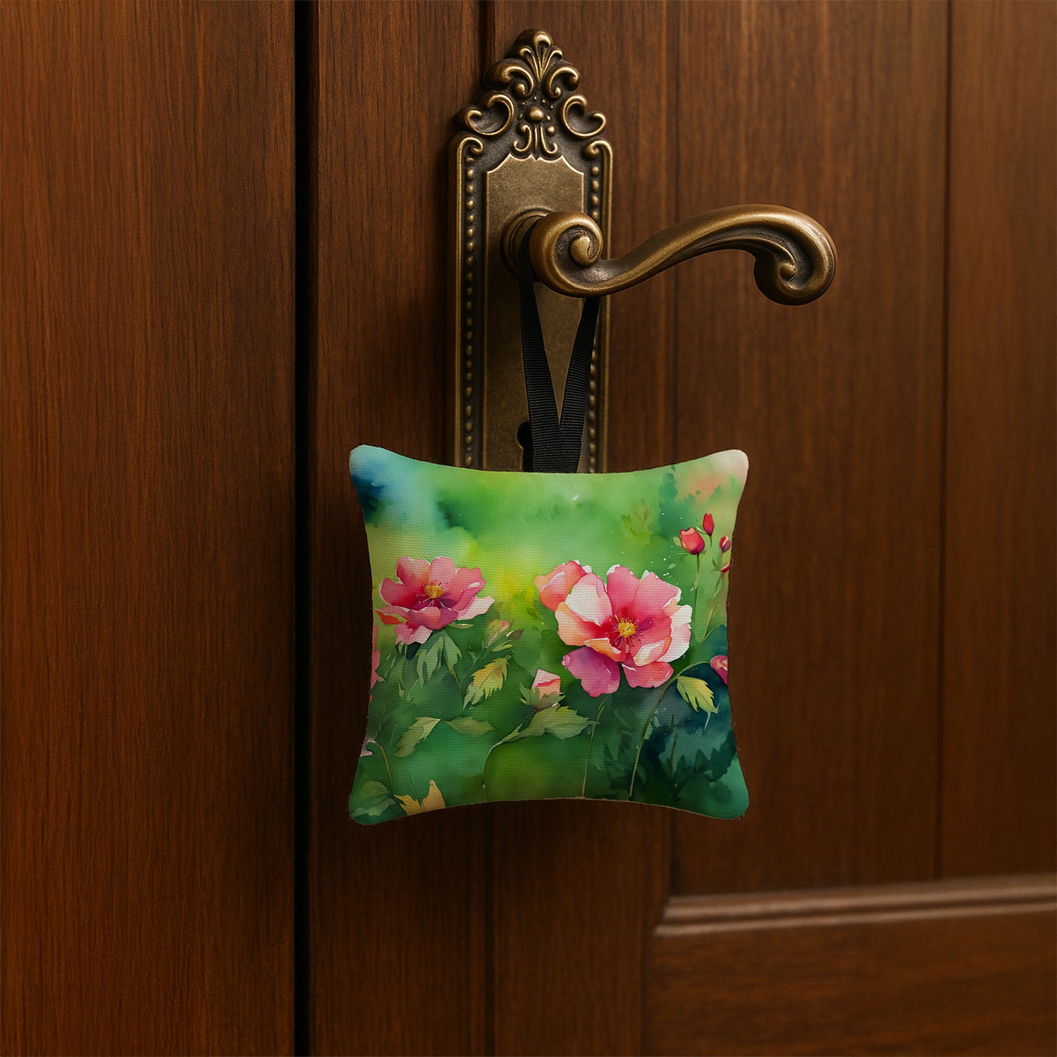 Caroline's Treasures Iowa Wild Prairie Roses in Watercolor Hanging Square Fabric Ornament 3.5 × 3.5