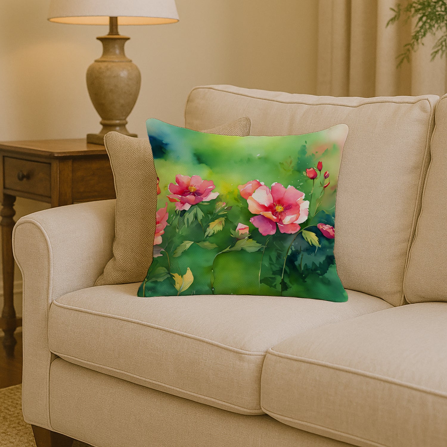 Caroline's Treasures Iowa Wild Prairie Roses in Watercolor Throw Pillow