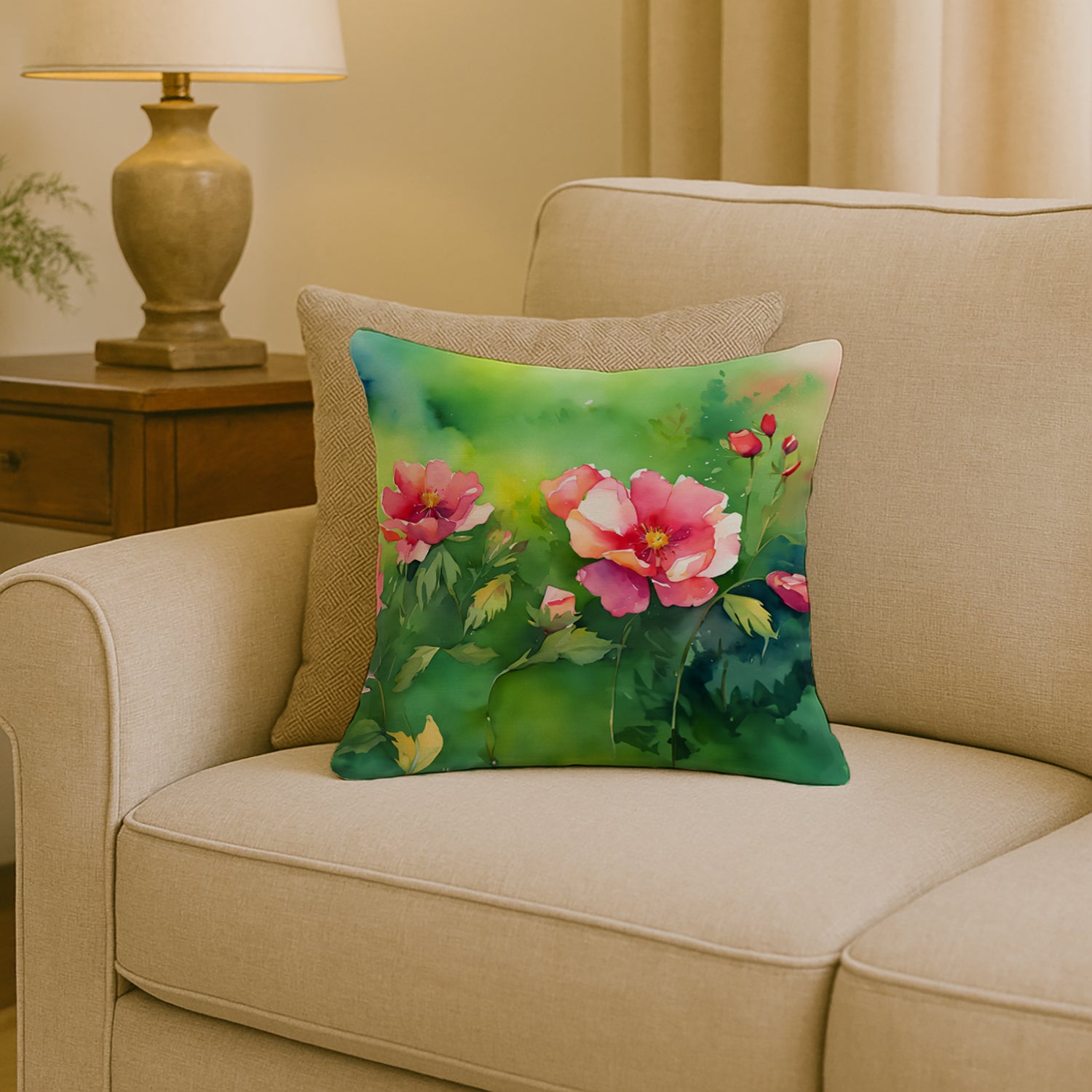 Caroline's Treasures Iowa Wild Prairie Roses in Watercolor Throw Pillow