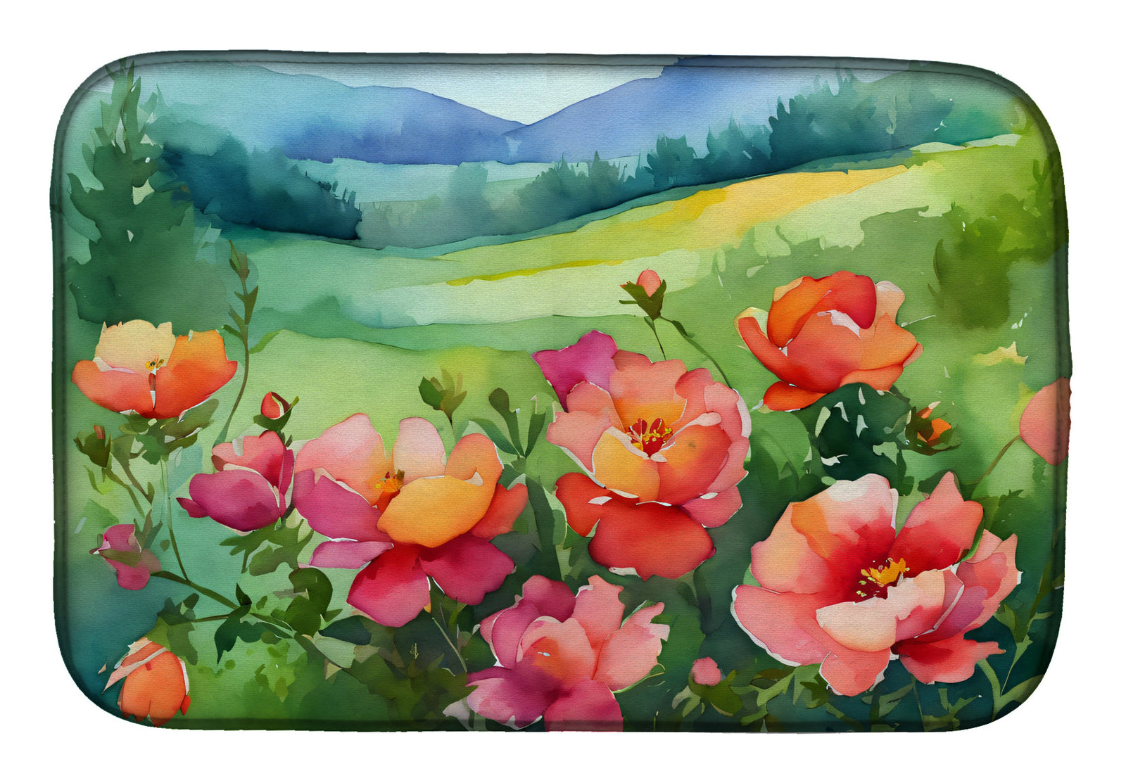 Caroline's Treasures Iowa Wild Prairie Roses in Watercolor Dish Drying Mat
