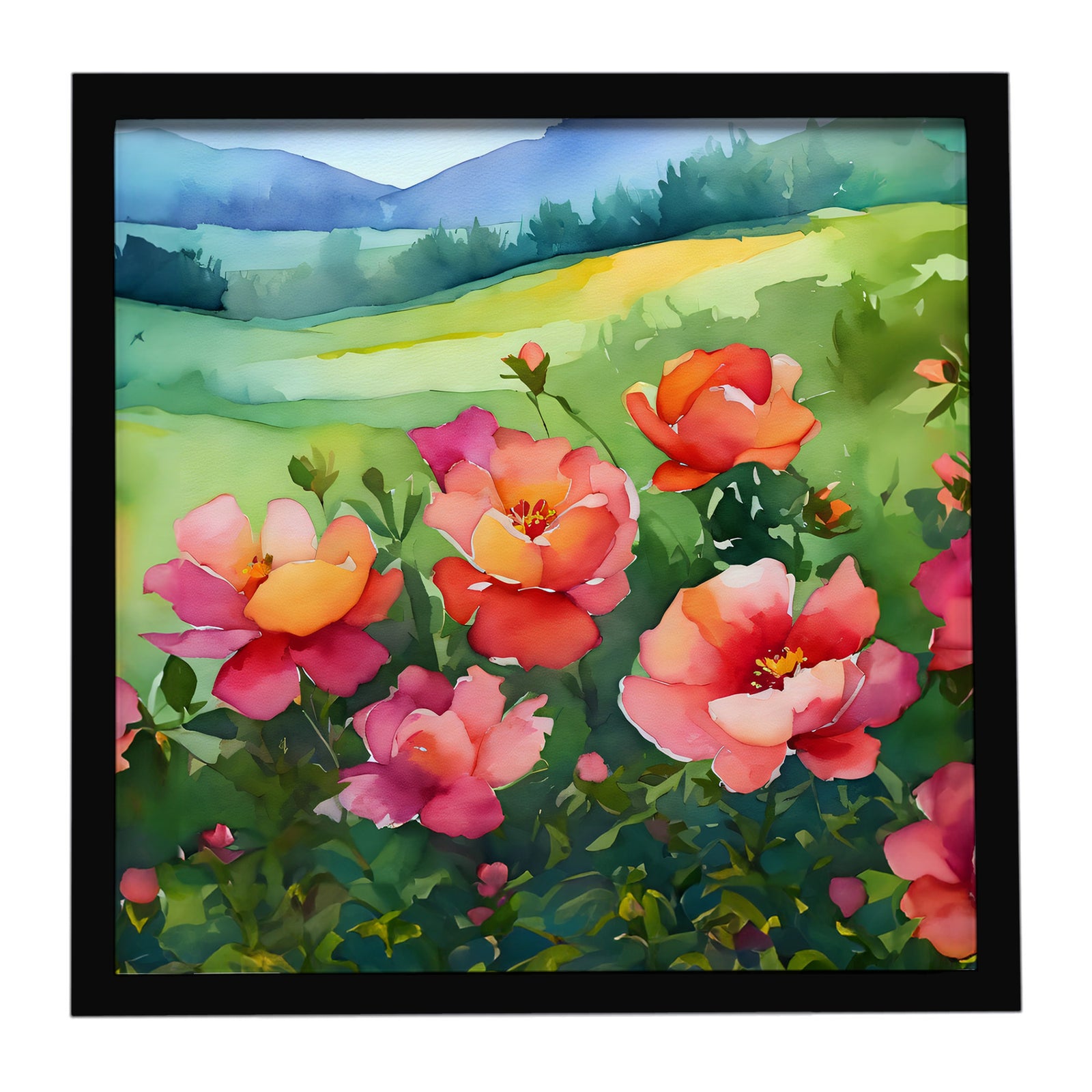 Caroline's Treasures Iowa Wild Prairie Roses in Watercolor Framed Metal Print