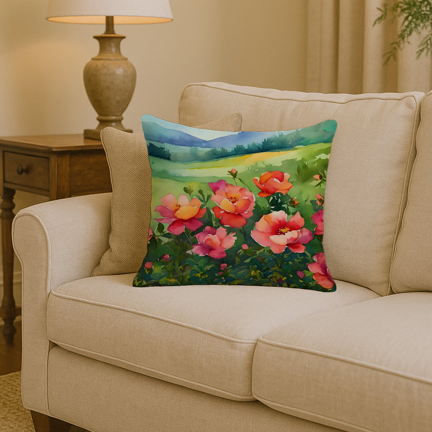 Caroline's Treasures Iowa Wild Prairie Roses in Watercolor Throw Pillow