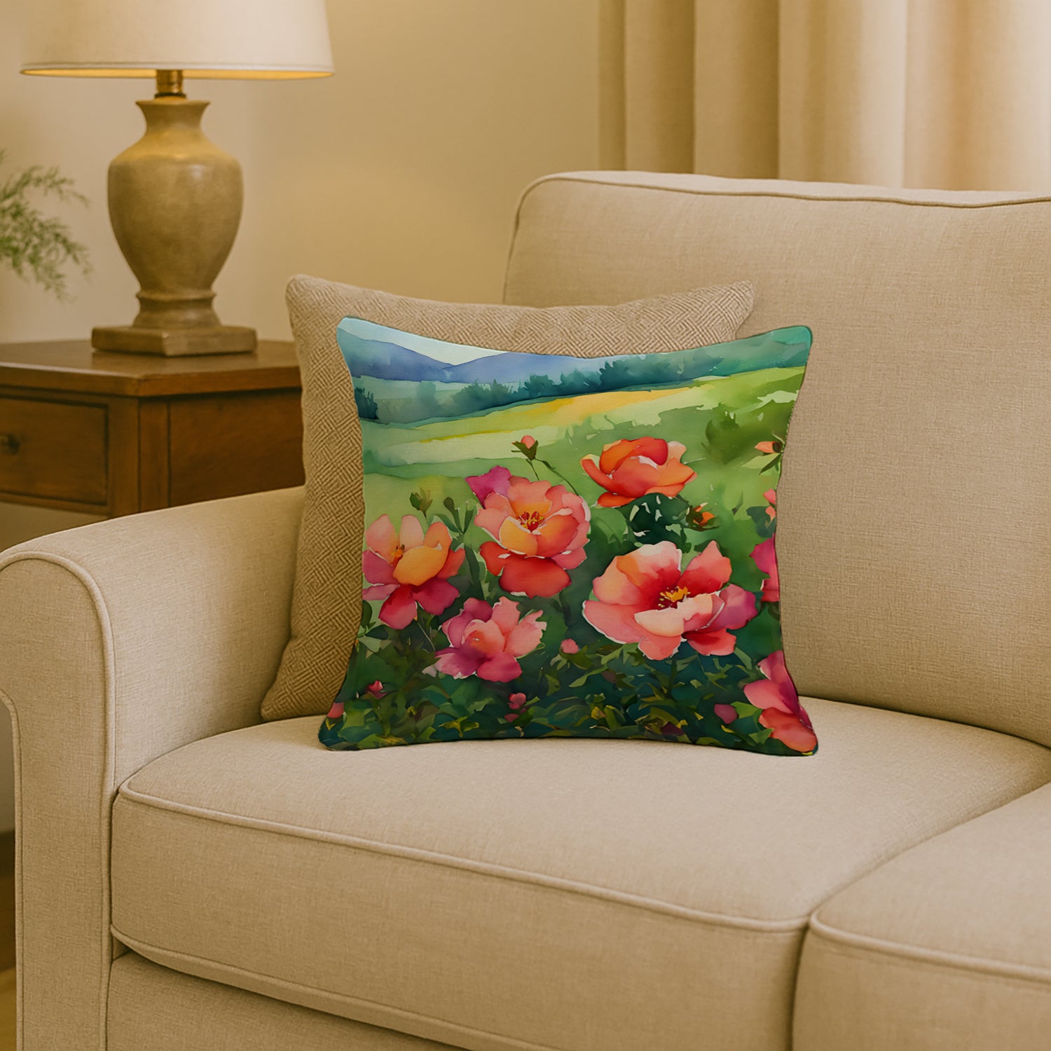 Caroline's Treasures Iowa Wild Prairie Roses in Watercolor Throw Pillow