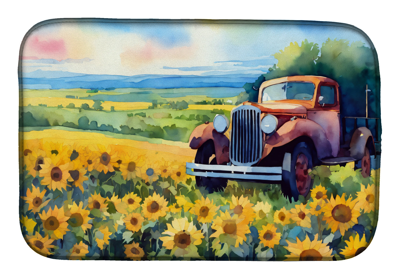 Caroline's Treasures Kansas Sunflowers in Watercolor Dish Drying Mat