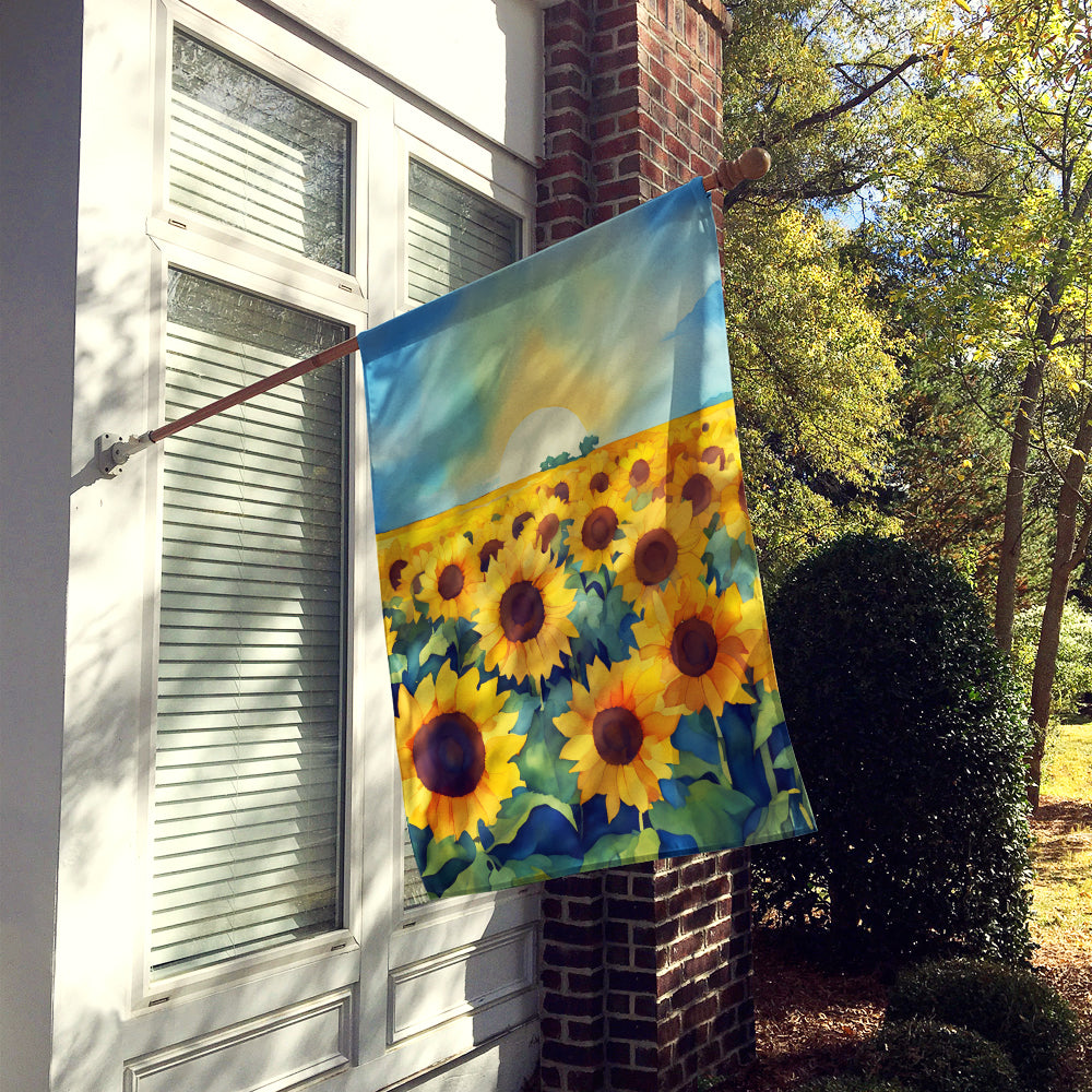 Kansas Sunflowers in Watercolor House Flag