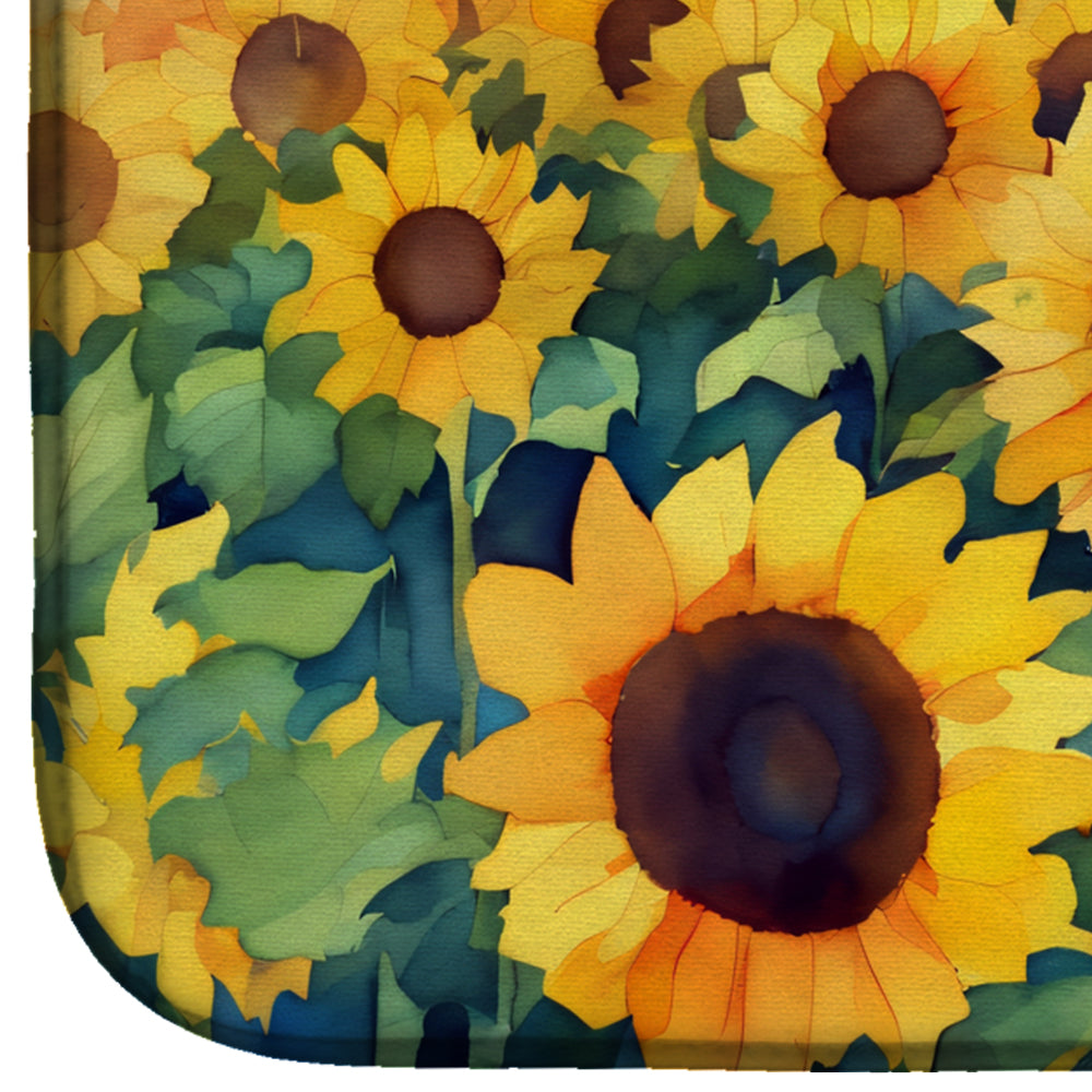 Caroline's Treasures Kansas Sunflowers in Watercolor Dish Drying Mat