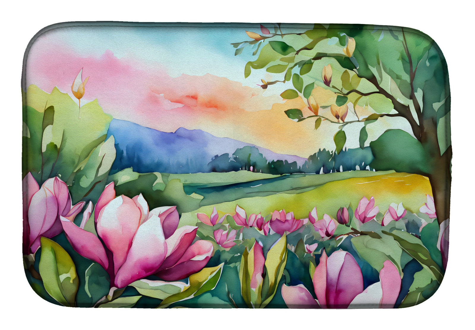 Caroline's Treasures Louisiana Magnolias in Watercolor Dish Drying Mat