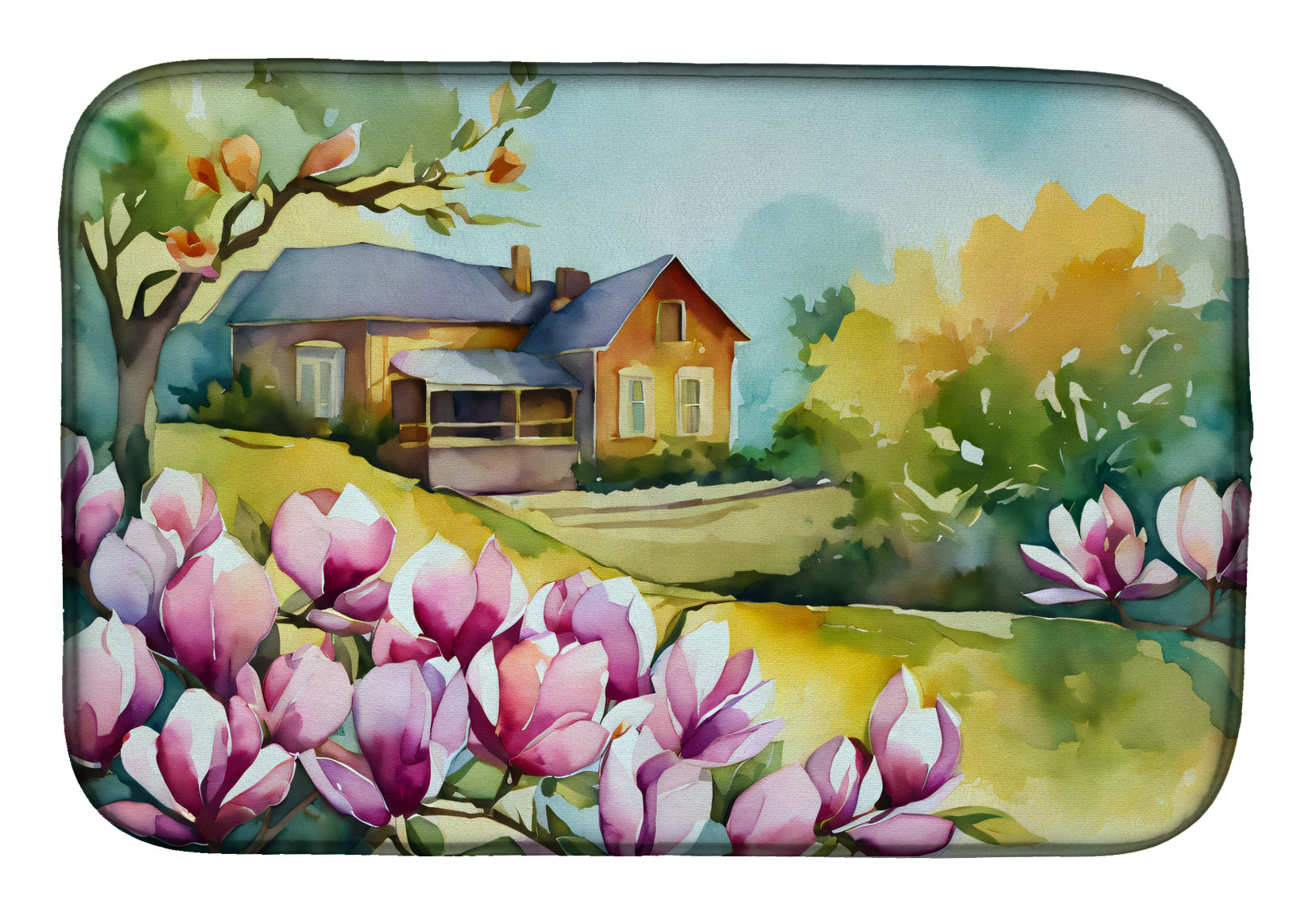 Caroline's Treasures Louisiana Magnolias in Watercolor Dish Drying Mat