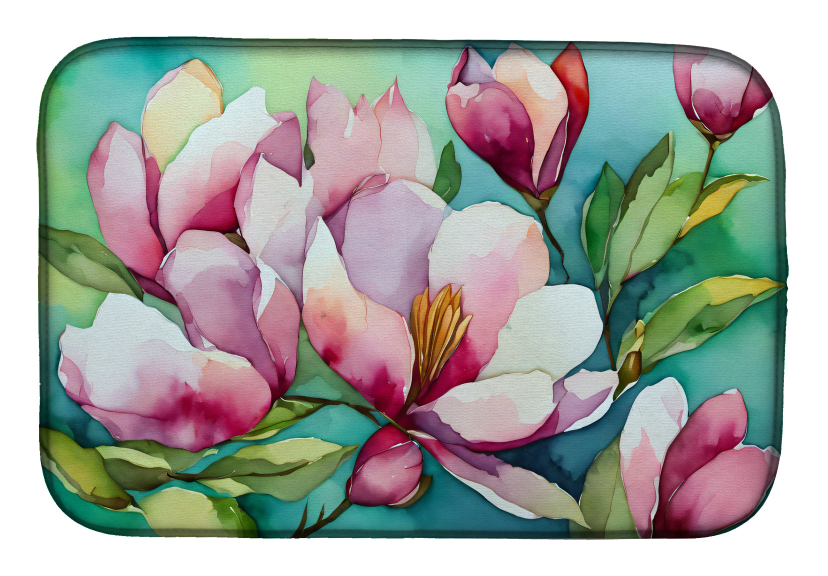Caroline's Treasures Louisiana Magnolias in Watercolor Dish Drying Mat