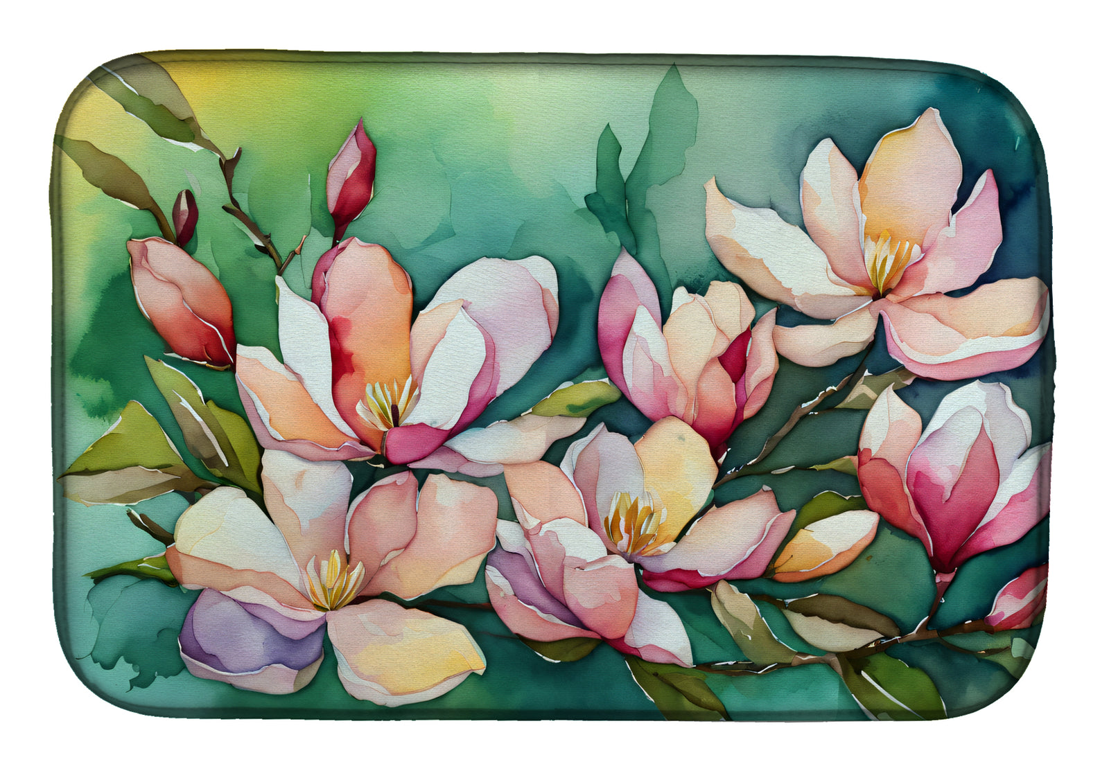 Caroline's Treasures Louisiana Magnolias in Watercolor Dish Drying Mat Absorbent Dish Drying Mat Pad for Kitchen Counter Dish Drainer Mat for Countertop, 14 x 21", Multicolor