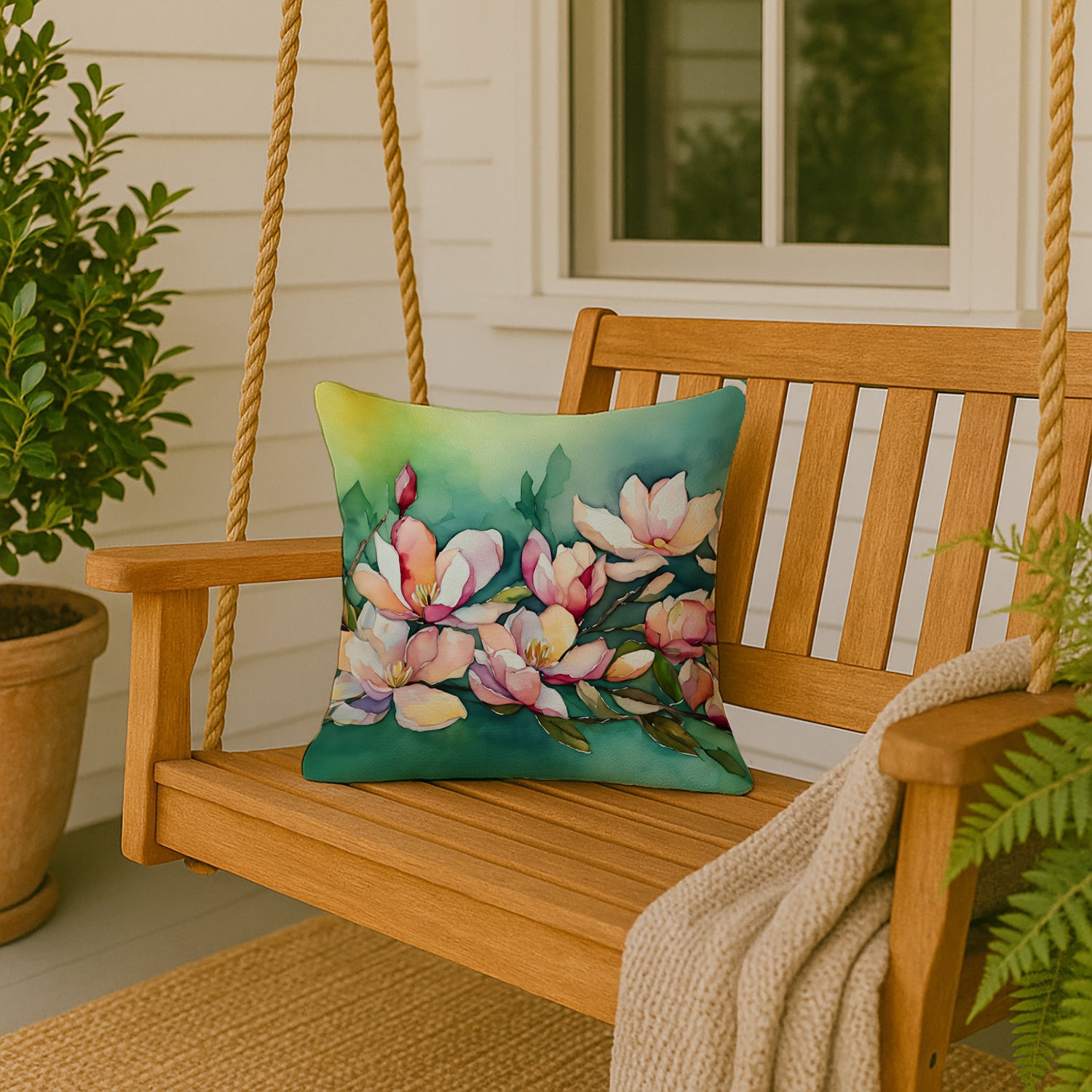 Caroline's Treasures Louisiana Magnolias in Watercolor Throw Pillow