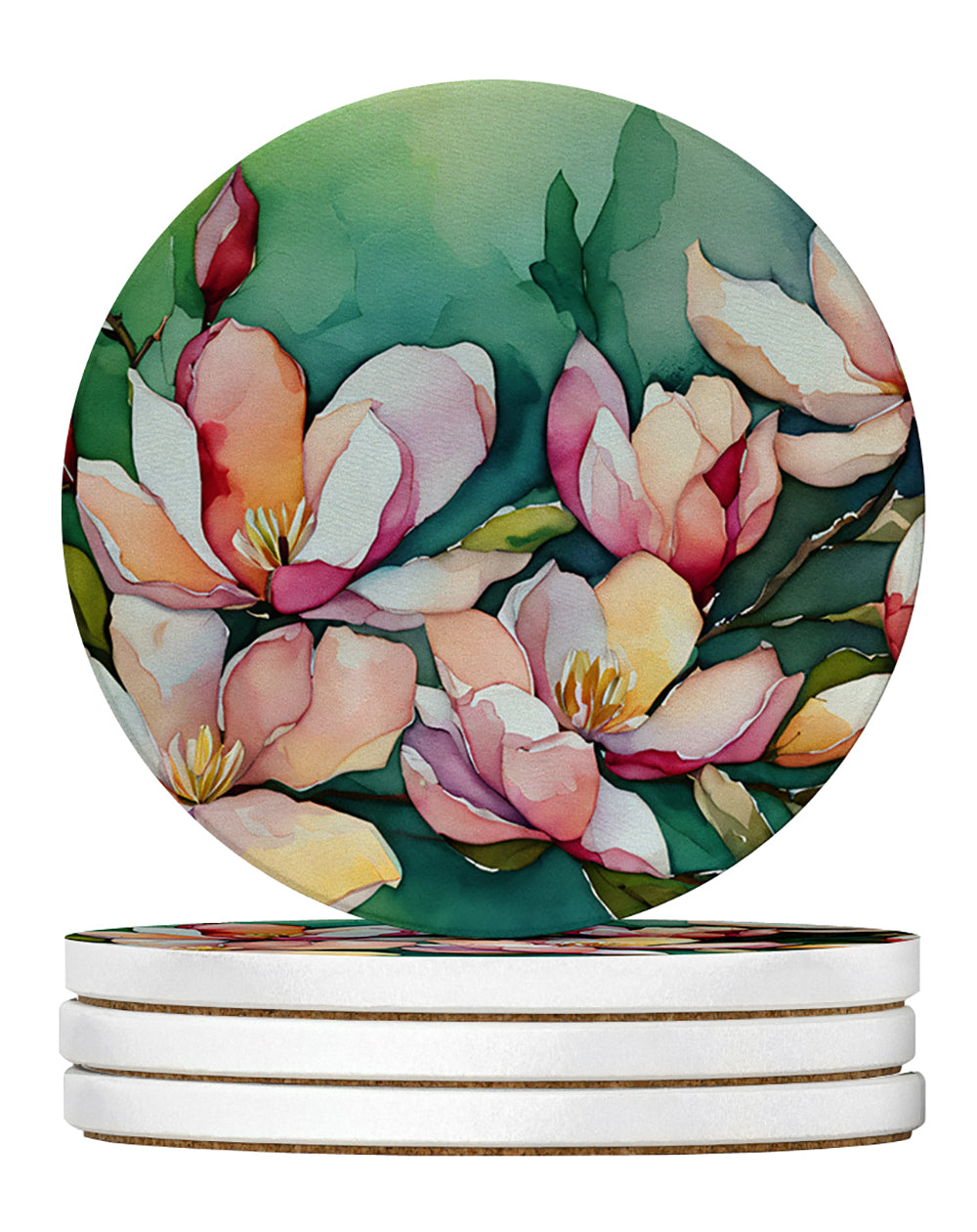 Caroline's Treasures Louisiana Magnolias in Watercolor Large Sandstone Coasters Pack of 4