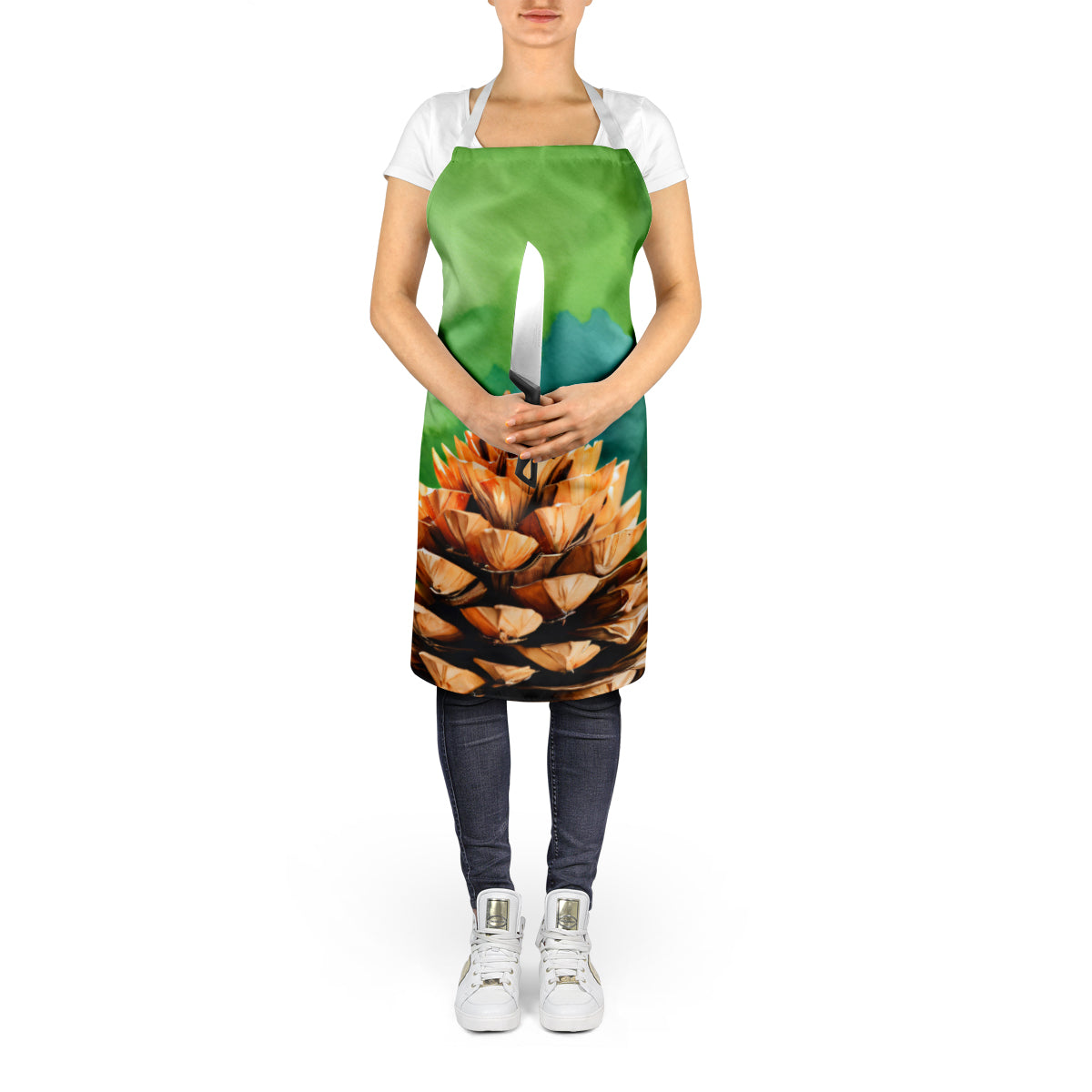 Maine White Pine Cone and Tassels in Watercolor Apron