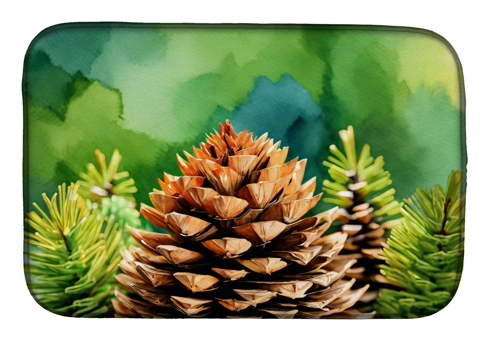 Caroline's Treasures Maine White Pine Cone and Tassels in Watercolor Dish Drying Mat