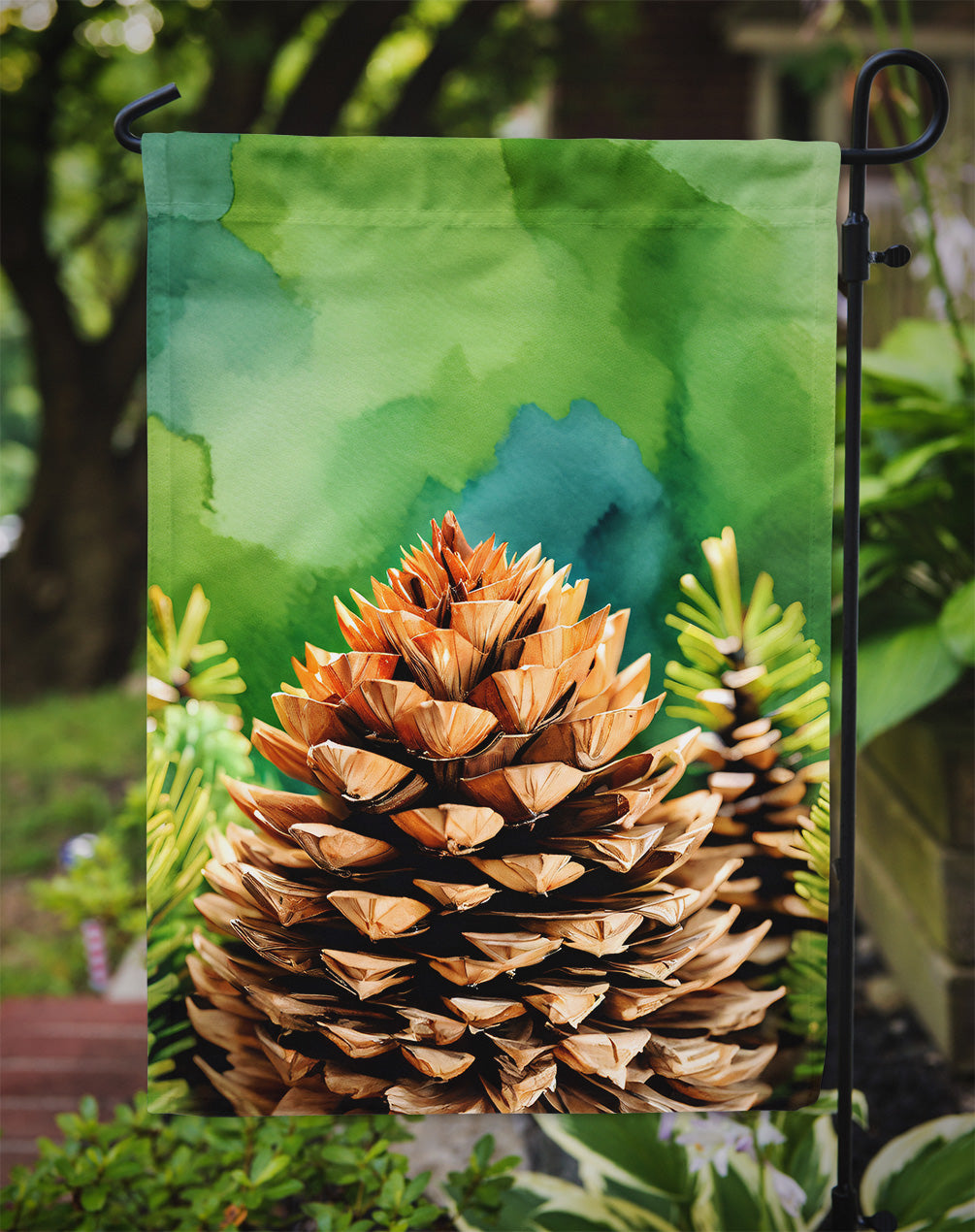 Maine White Pine Cone and Tassels in Watercolor Garden Flag