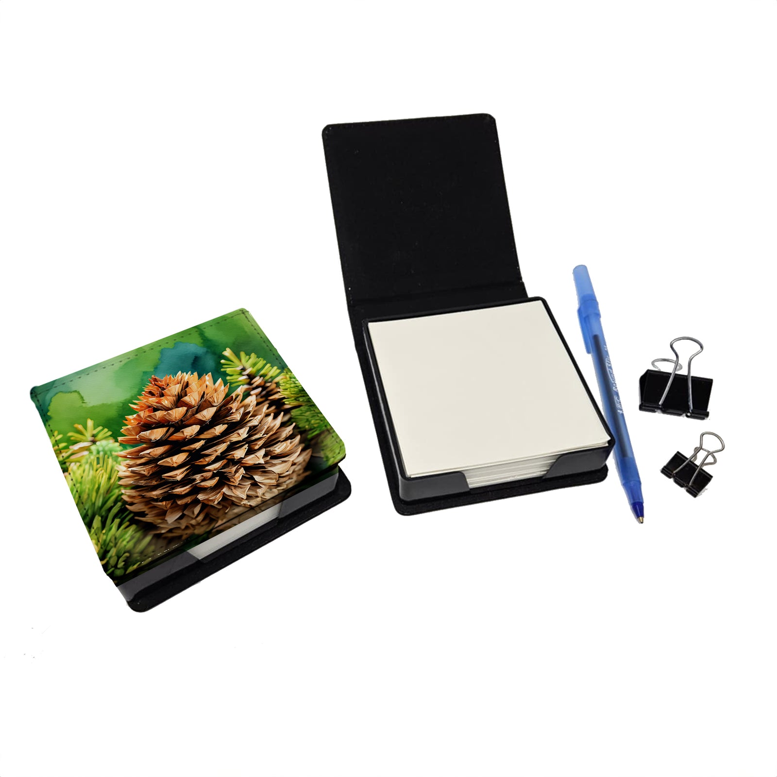 Caroline's Treasures Maine White Pine Cone and Tassels in Watercolor PU Leather Note Paper Holder