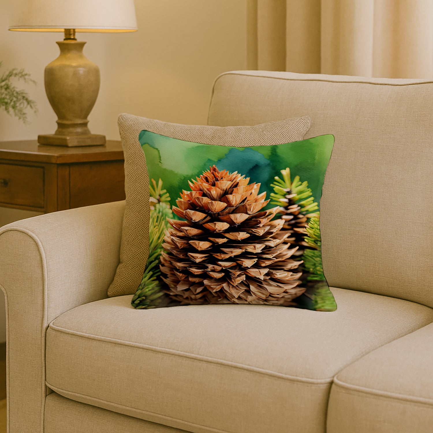 Caroline's Treasures Maine White Pine Cone and Tassels in Watercolor Throw Pillow