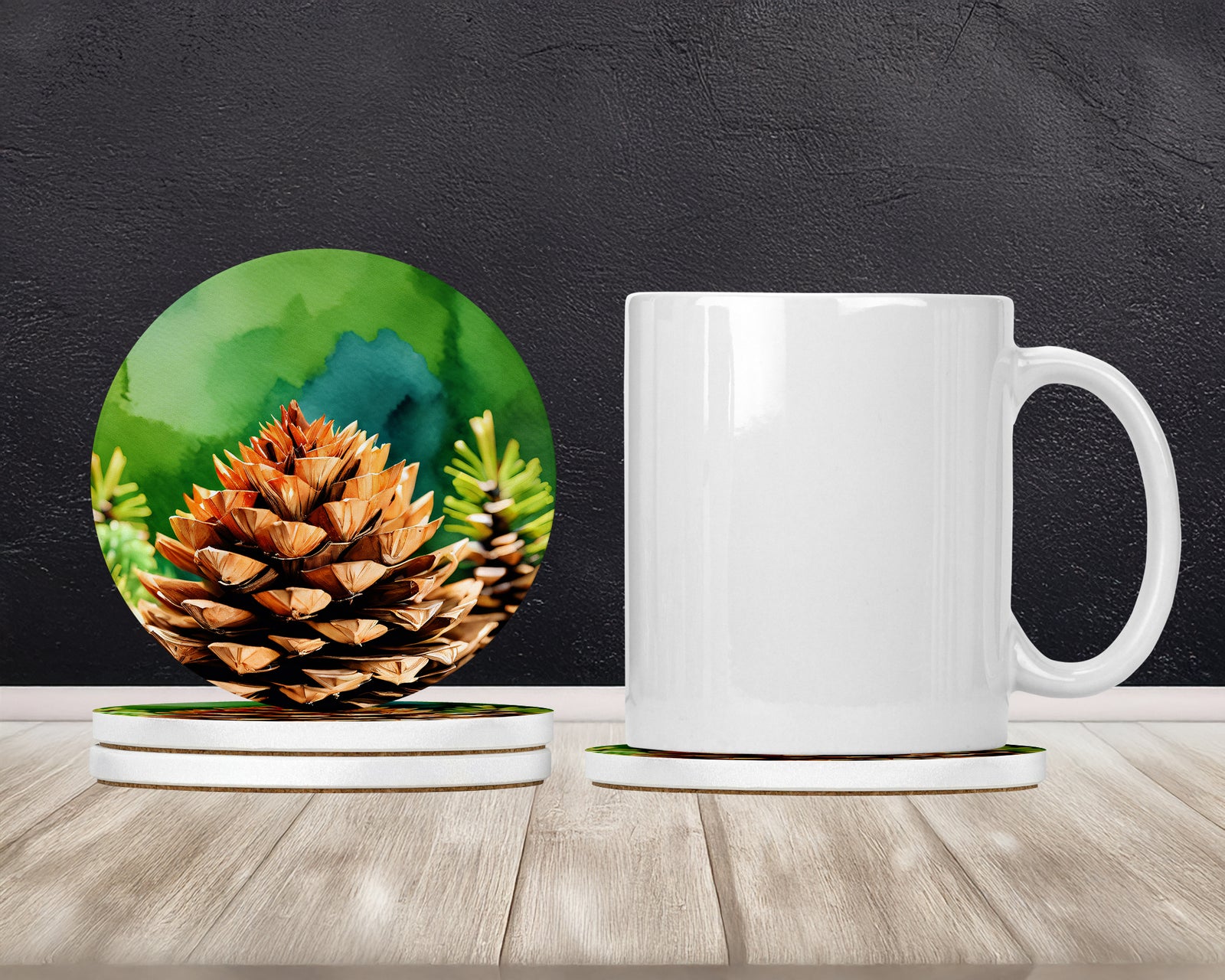 Caroline's Treasures Maine White Pine Cone and Tassels in Watercolor Large Sandstone Coasters Pack of 4