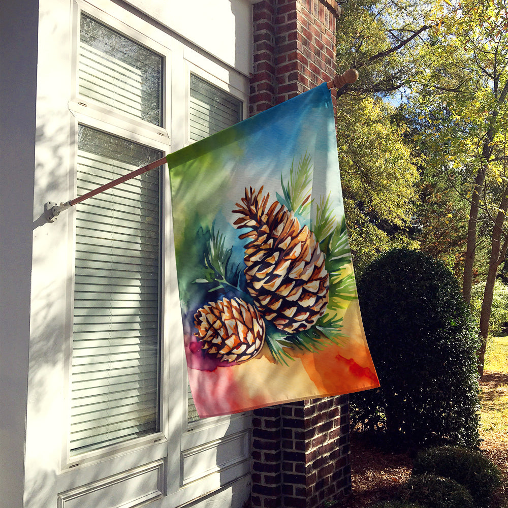 Caroline's Treasures Maine White Pine Cone and Tassels in Watercolor House Flag