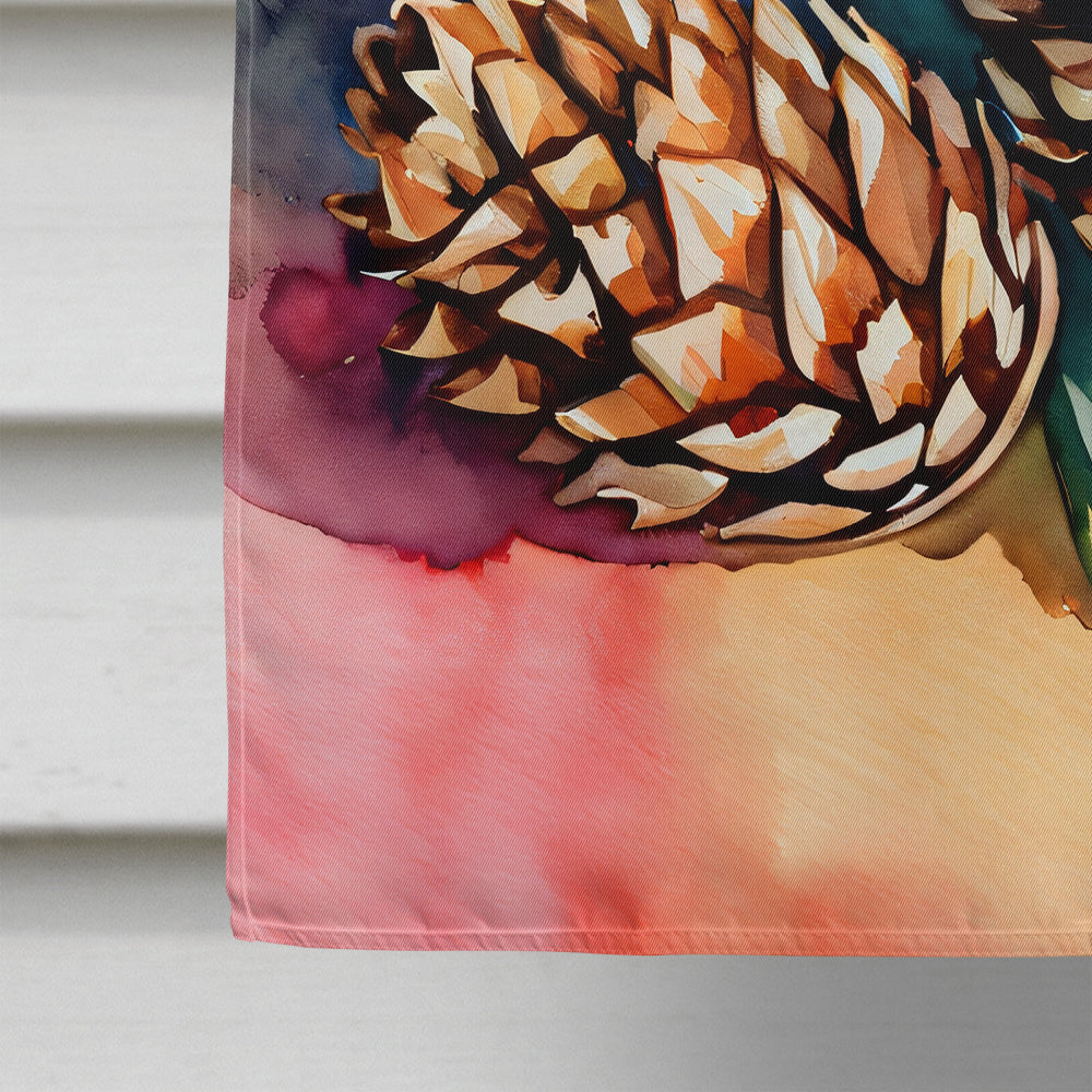 Maine White Pine Cone and Tassels in Watercolor House Flag
