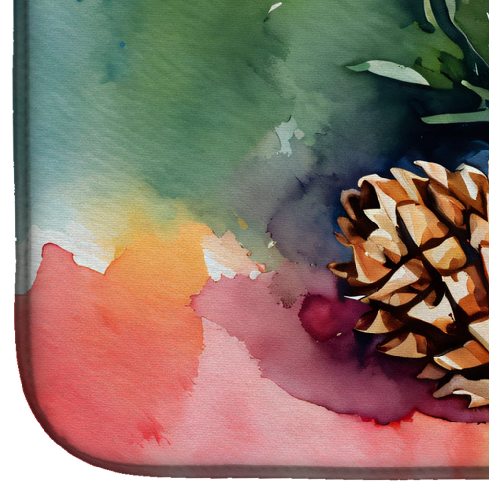 Caroline's Treasures Maine White Pine Cone and Tassels in Watercolor Dish Drying Mat