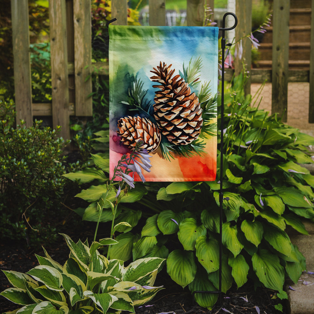 Caroline's Treasures Maine White Pine Cone and Tassels in Watercolor Garden Flag – Outdoor Decorative Yard Flag