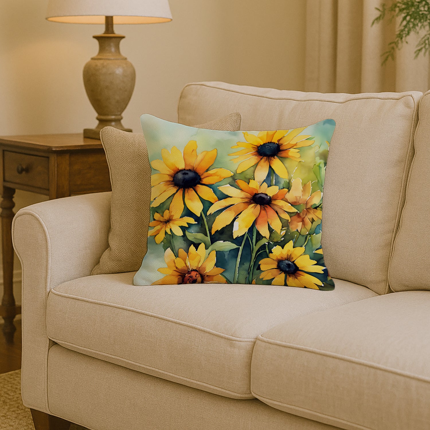 Caroline's Treasures Maryland Black-Eyed Susans in Watercolor Throw Pillow