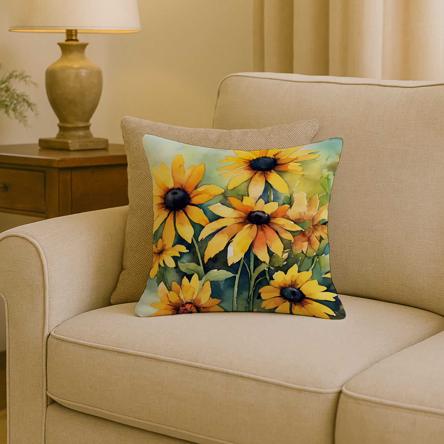 Caroline's Treasures Maryland Black-Eyed Susans in Watercolor Throw Pillow