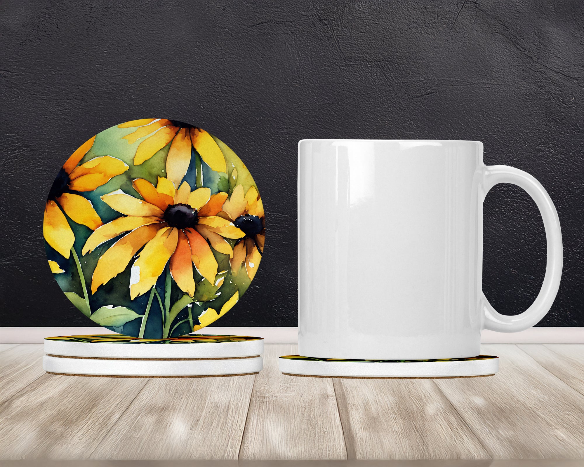 Caroline's Treasures Maryland Black-Eyed Susans in Watercolor Large Sandstone Coasters Pack of 4