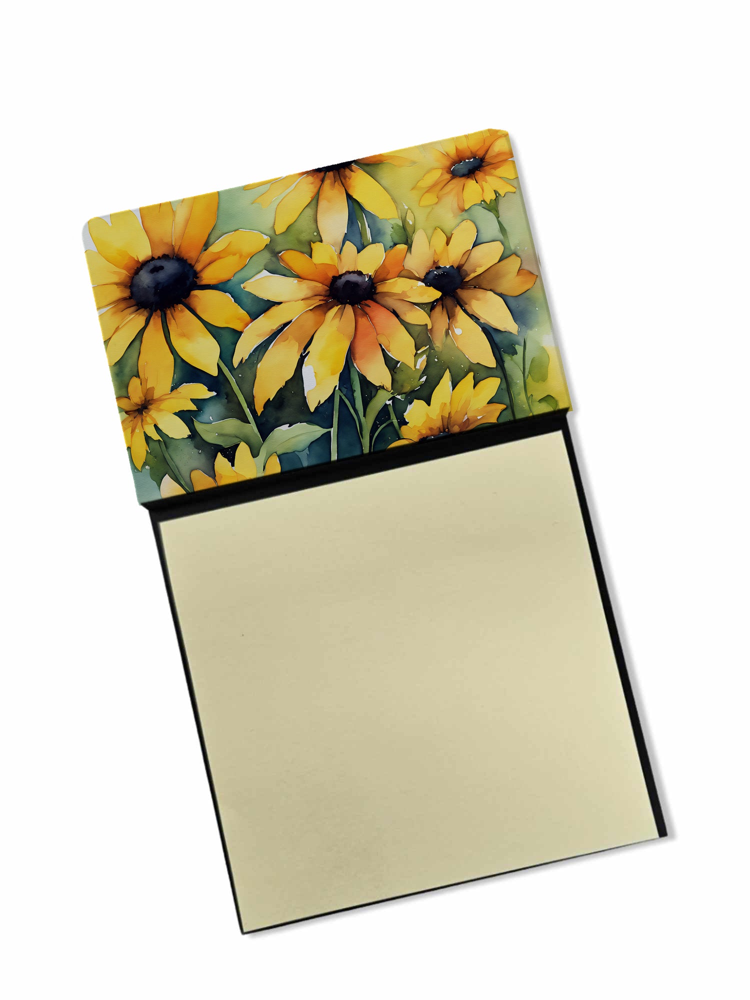 Caroline's Treasures Maryland Black-Eyed Susans in Watercolor Sticky Note Holder- Refiilable Desk Accessory Note Pad