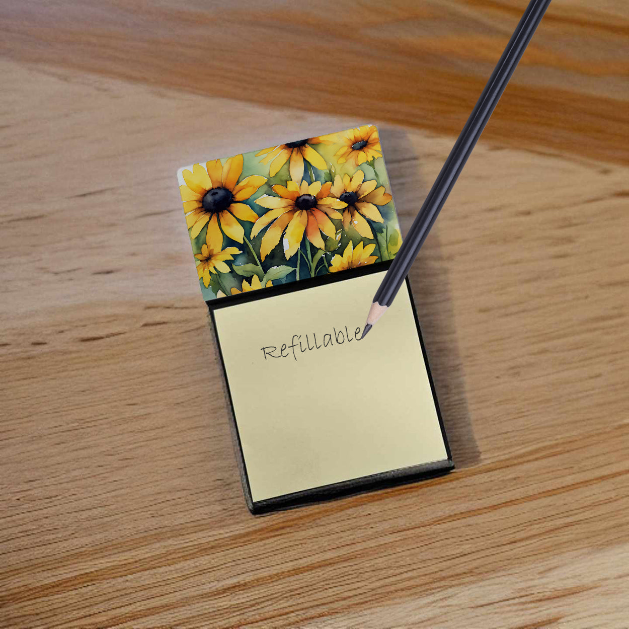 Caroline's Treasures Maryland Black-Eyed Susans in Watercolor Sticky Note Holder- Refiilable Desk Accessory Note Pad