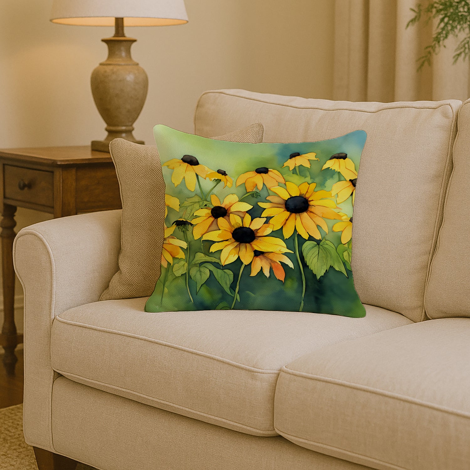 Caroline's Treasures Maryland Black-Eyed Susans in Watercolor Throw Pillow