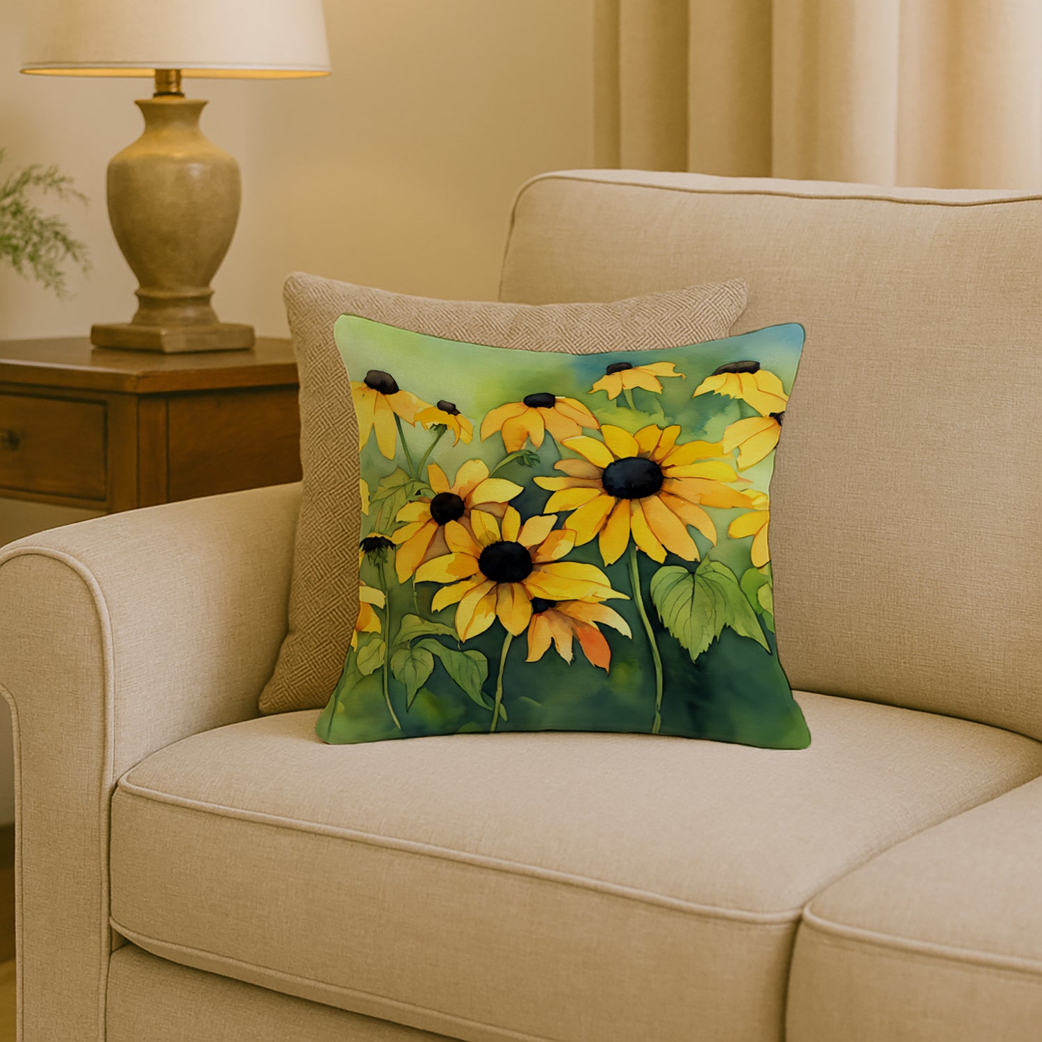 Caroline's Treasures Maryland Black-Eyed Susans in Watercolor Throw Pillow