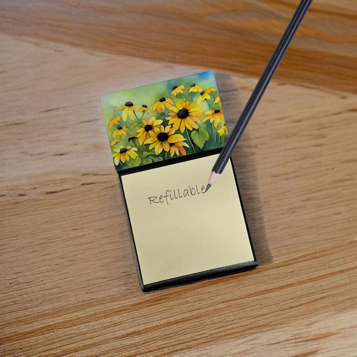 Caroline's Treasures Maryland Black-Eyed Susans in Watercolor Sticky Note Holder- Refiilable Desk Accessory Note Pad