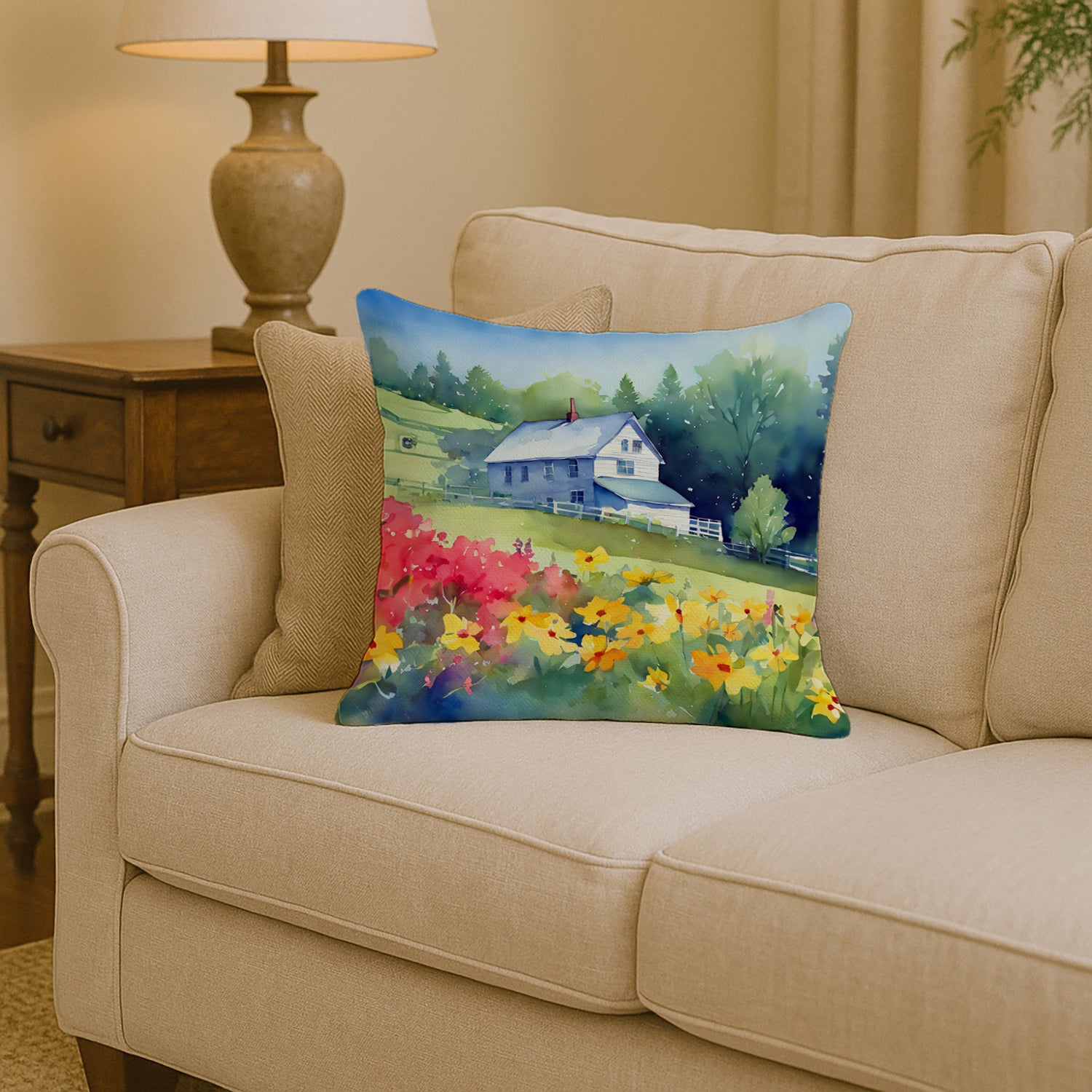 Caroline's Treasures Massachusetts Mayflowers in Watercolor Throw Pillow