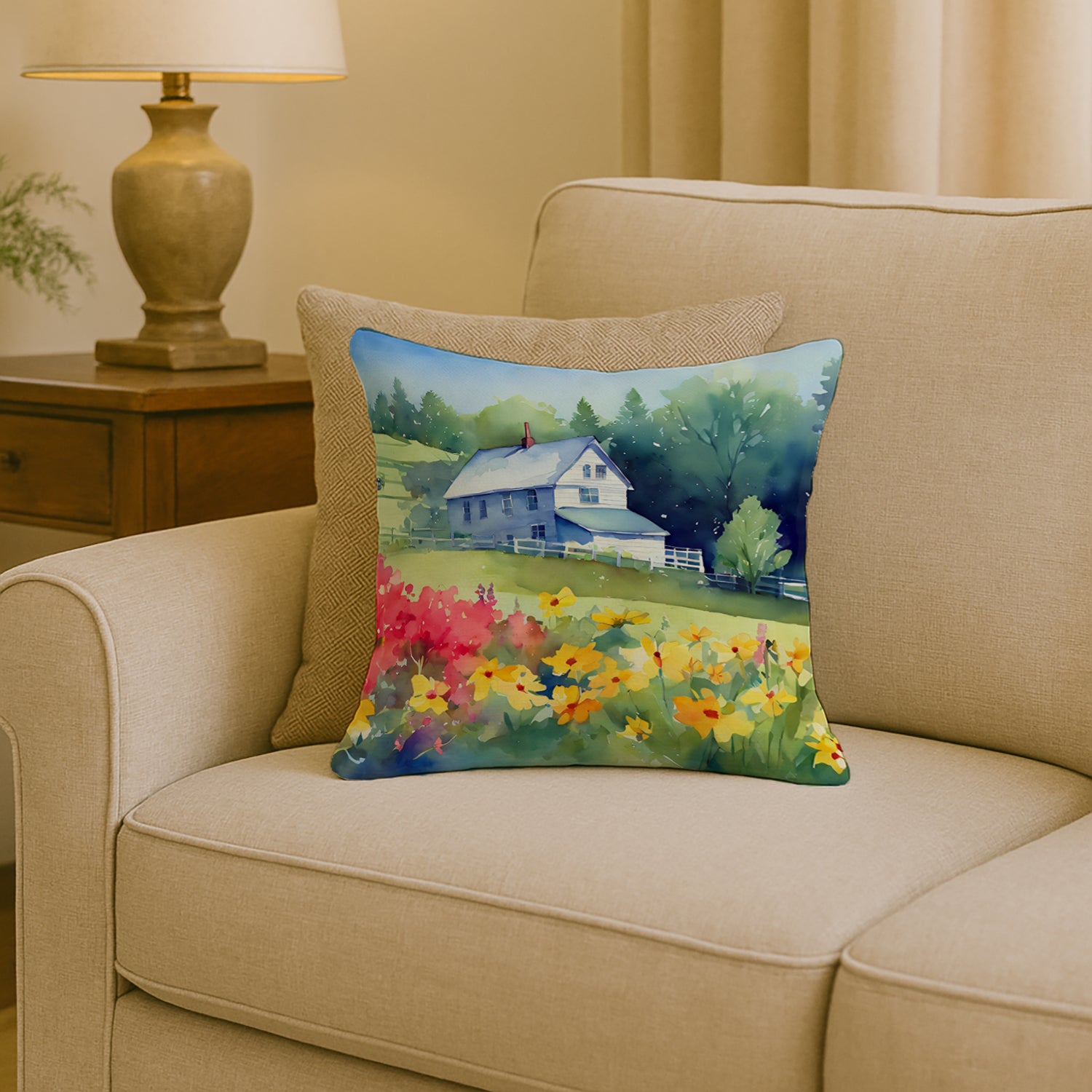 Caroline's Treasures Massachusetts Mayflowers in Watercolor Throw Pillow