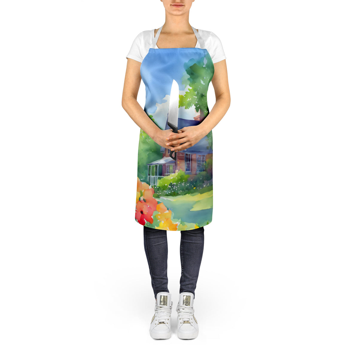 Caroline's Treasures Massachusetts Mayflowers in Watercolor Apron – Artist-Designed Kitchen, BBQ & Craft Apron