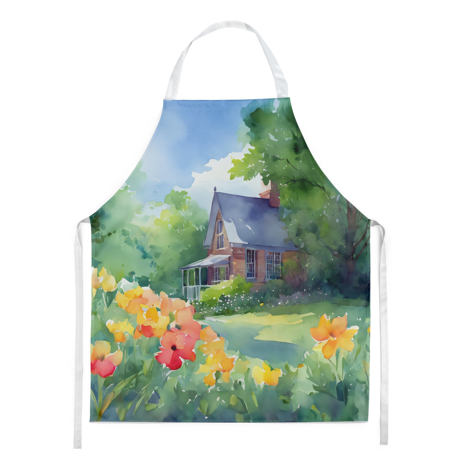 Caroline's Treasures Massachusetts Mayflowers in Watercolor Apron – Artist-Designed Kitchen, BBQ & Craft Apron