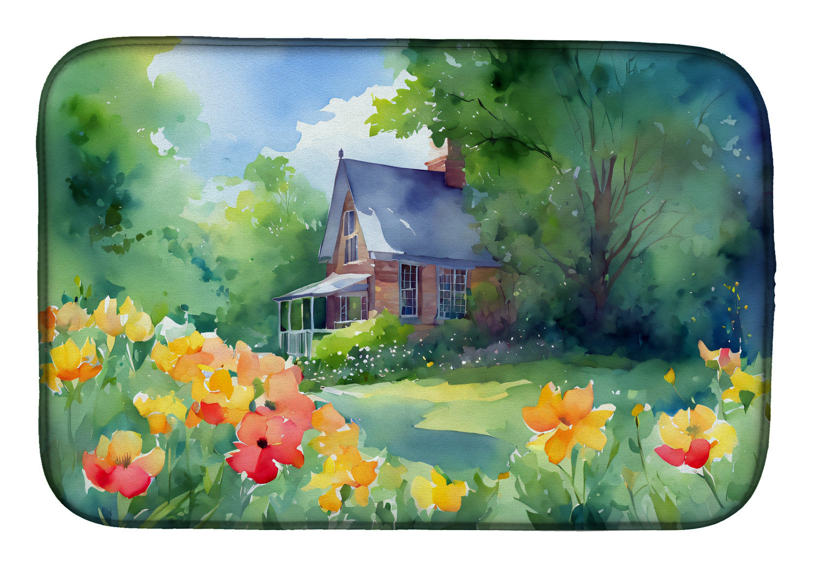 Caroline's Treasures Massachusetts Mayflowers in Watercolor Dish Drying Mat