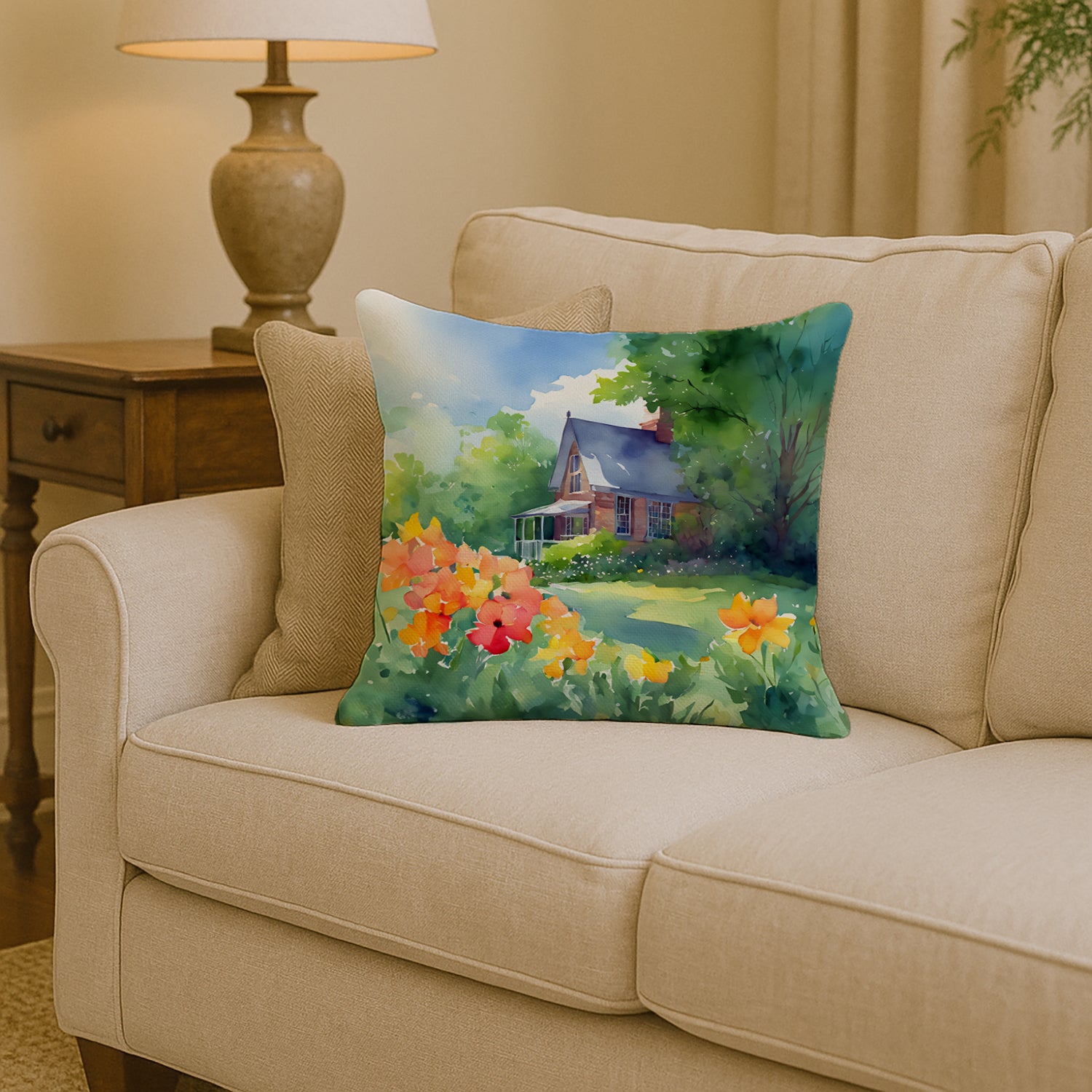 Caroline's Treasures Massachusetts Mayflowers in Watercolor Throw Pillow