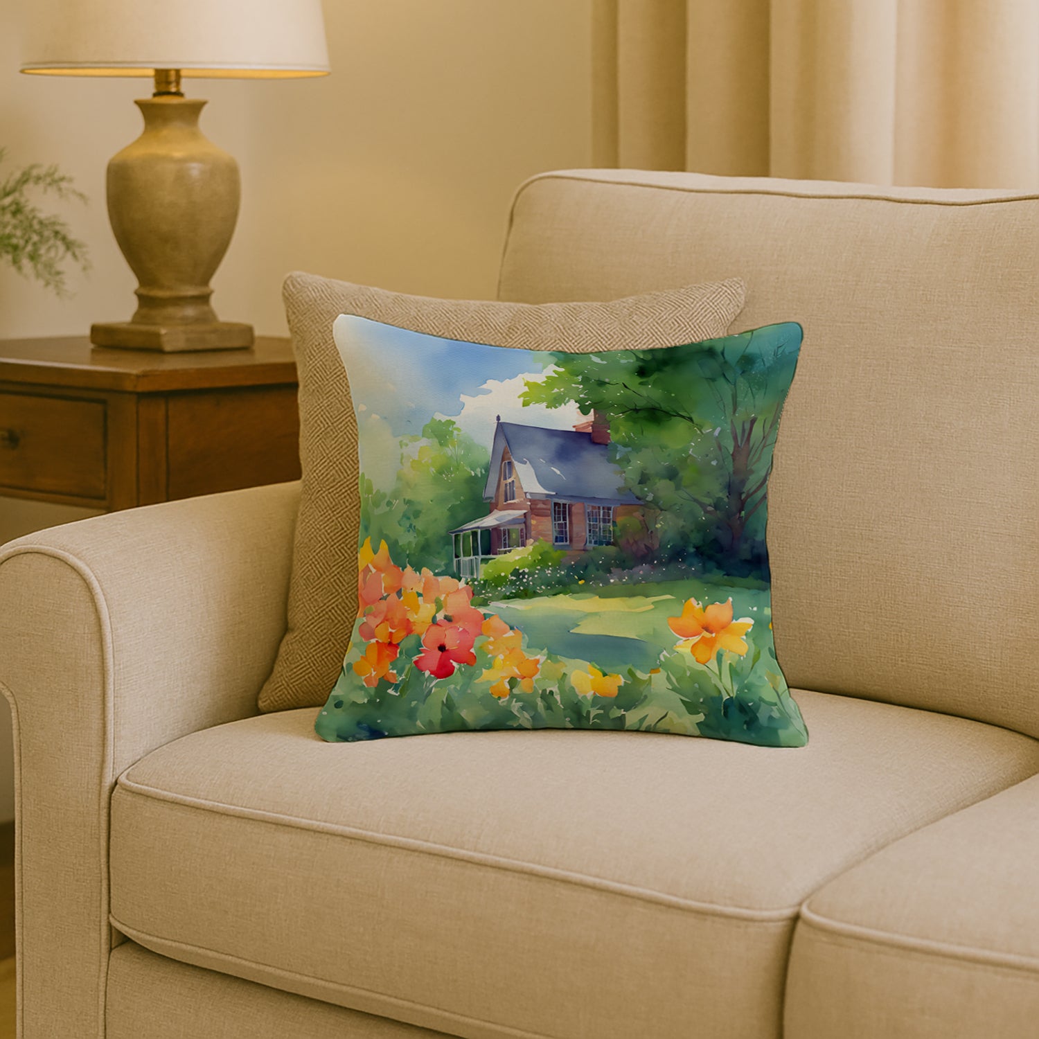 Caroline's Treasures Massachusetts Mayflowers in Watercolor Throw Pillow