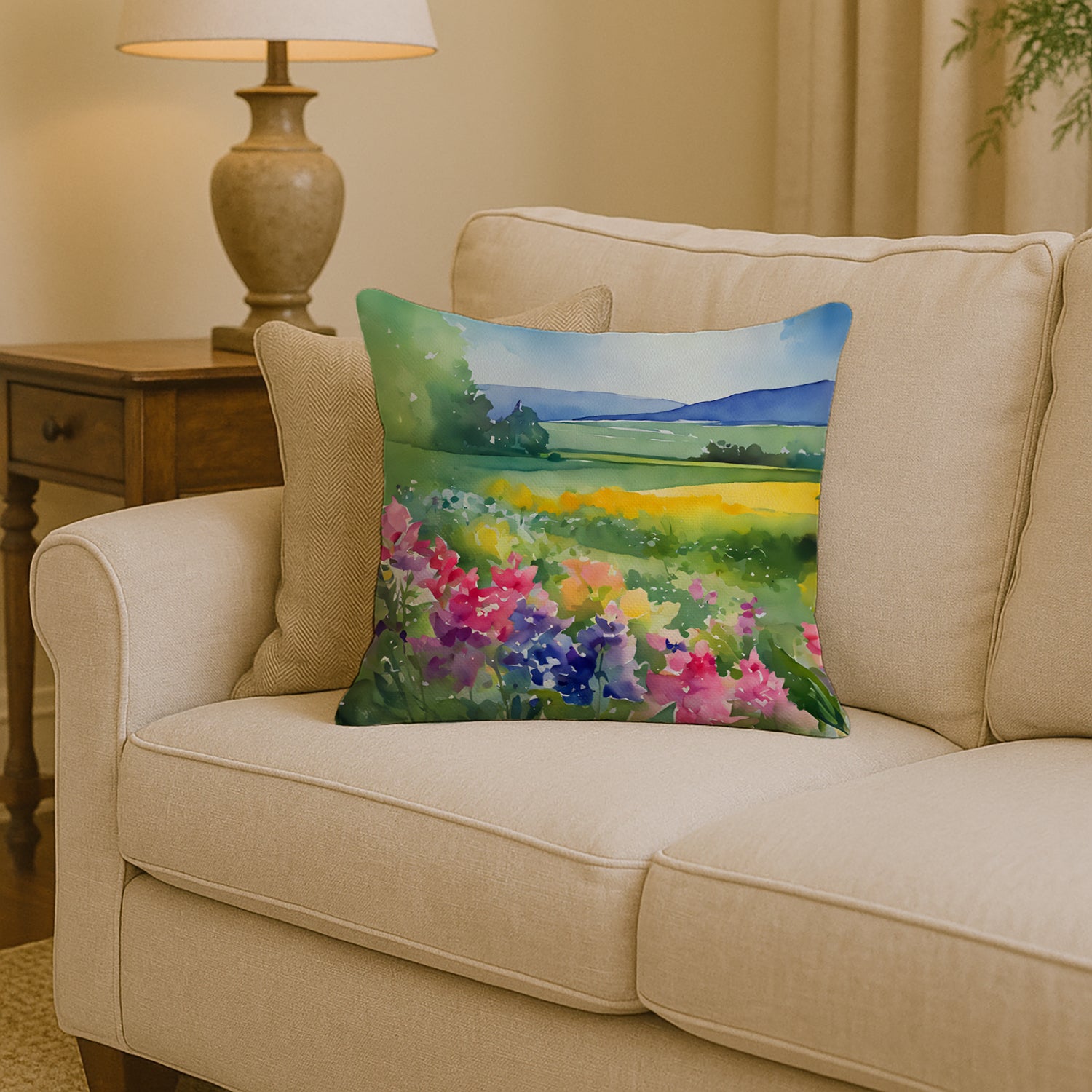 Caroline's Treasures Massachusetts Mayflowers in Watercolor Throw Pillow