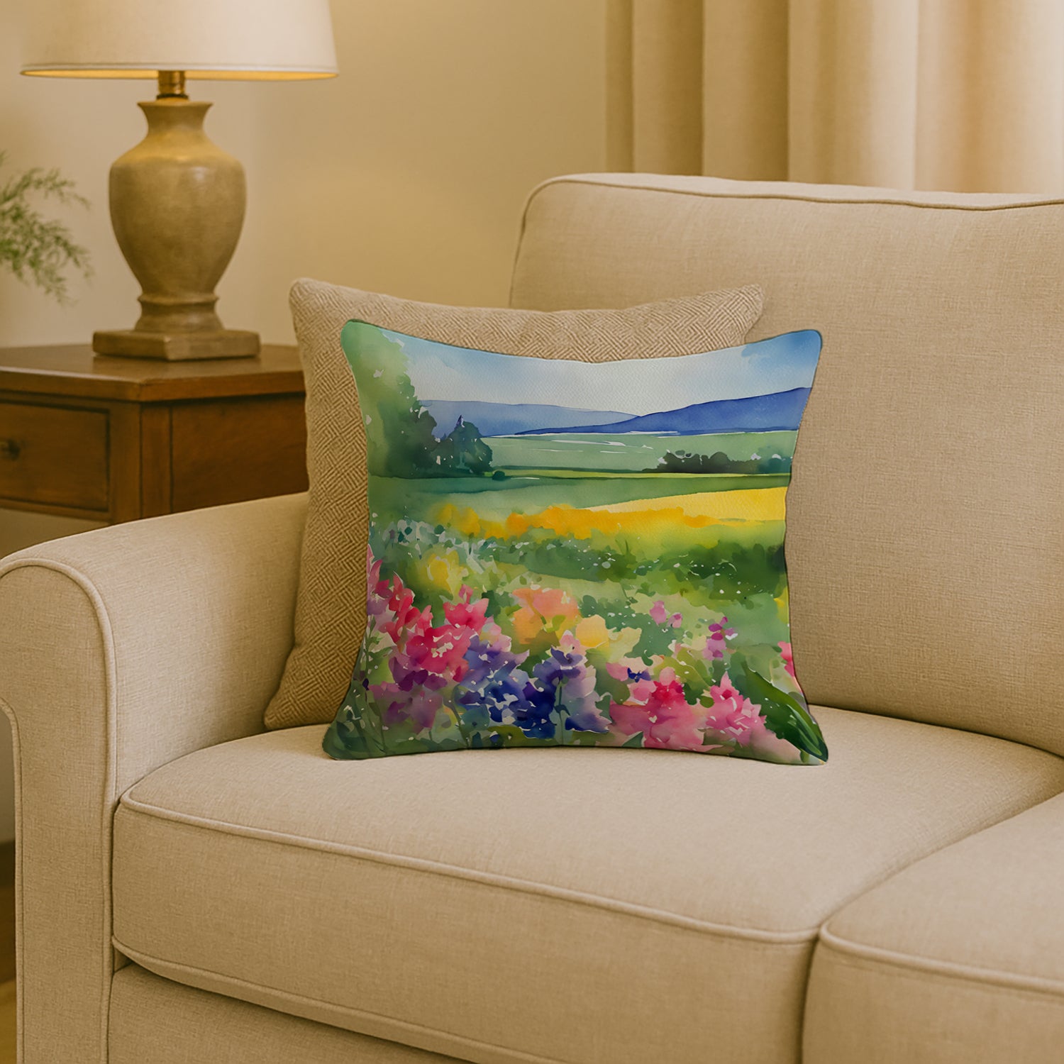 Caroline's Treasures Massachusetts Mayflowers in Watercolor Throw Pillow