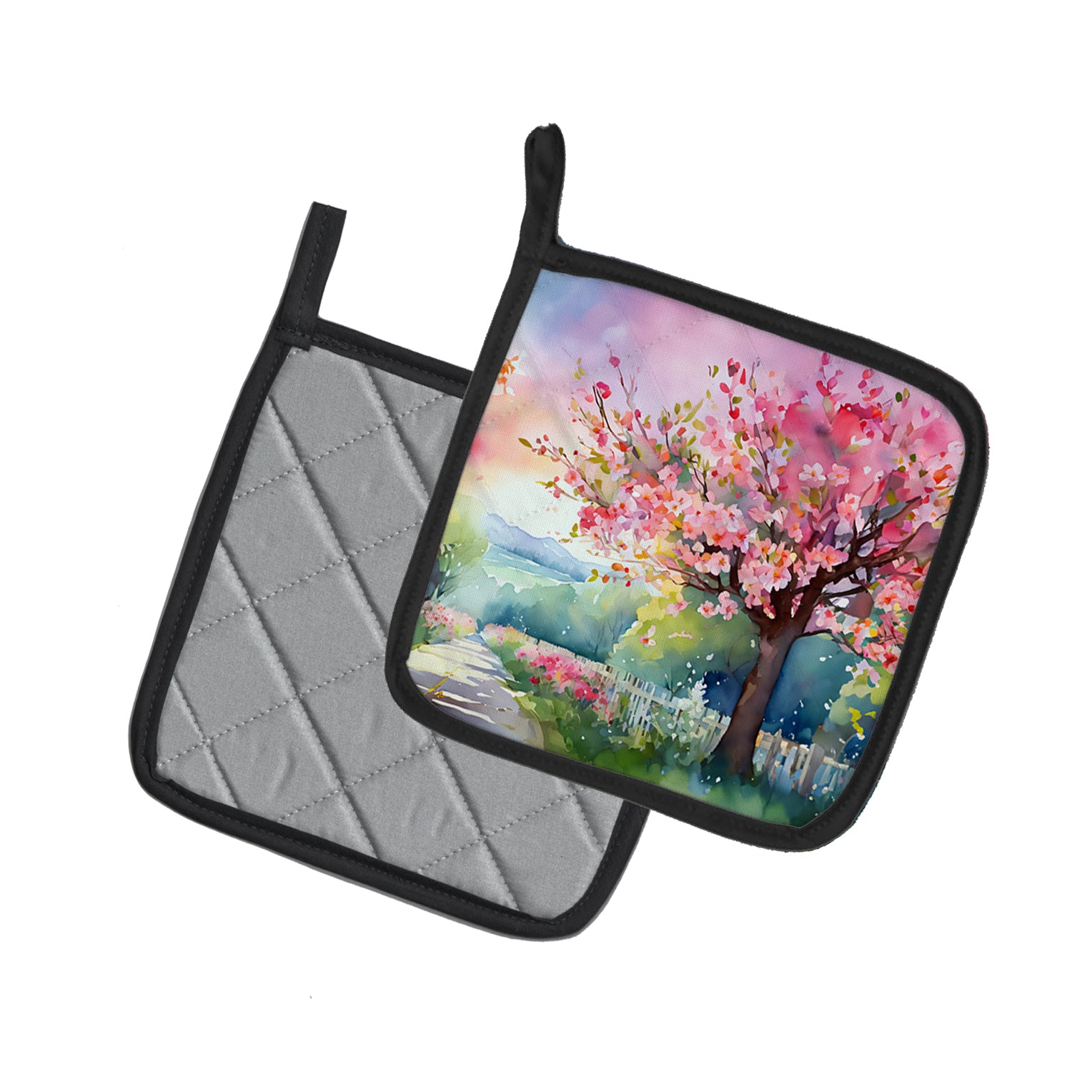 Caroline's Treasures Michigan Apple Blossoms in Watercolor Pair of Pot Holders