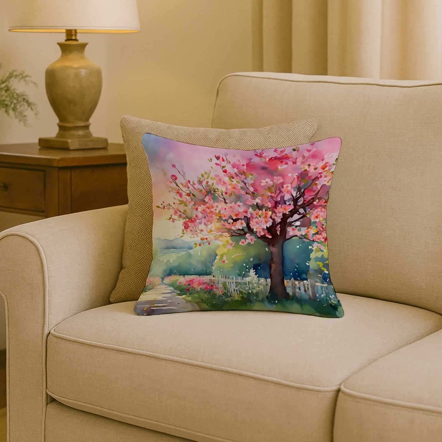 Caroline's Treasures Michigan Apple Blossoms in Watercolor Throw Pillow