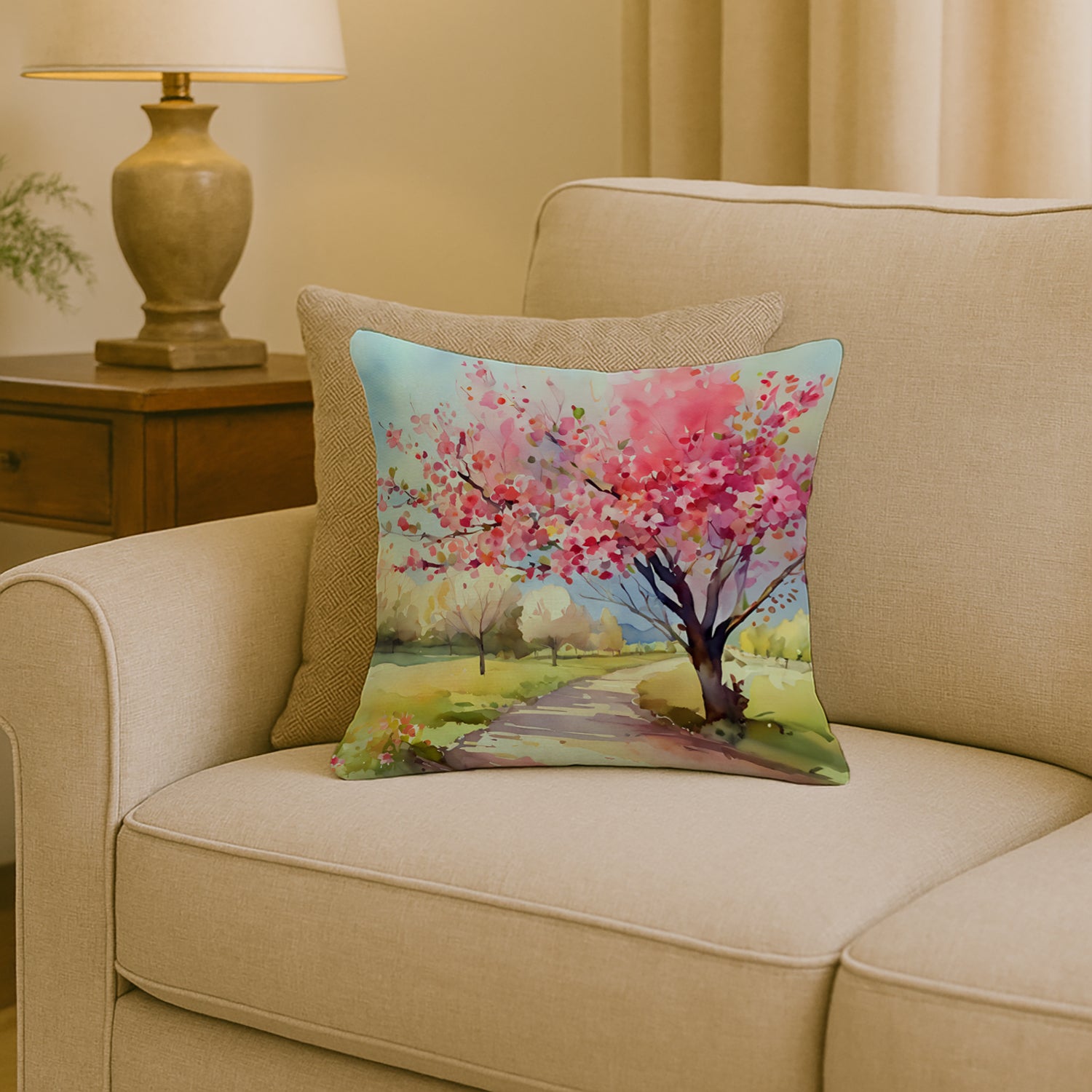 Caroline's Treasures Michigan Apple Blossoms in Watercolor Throw Pillow